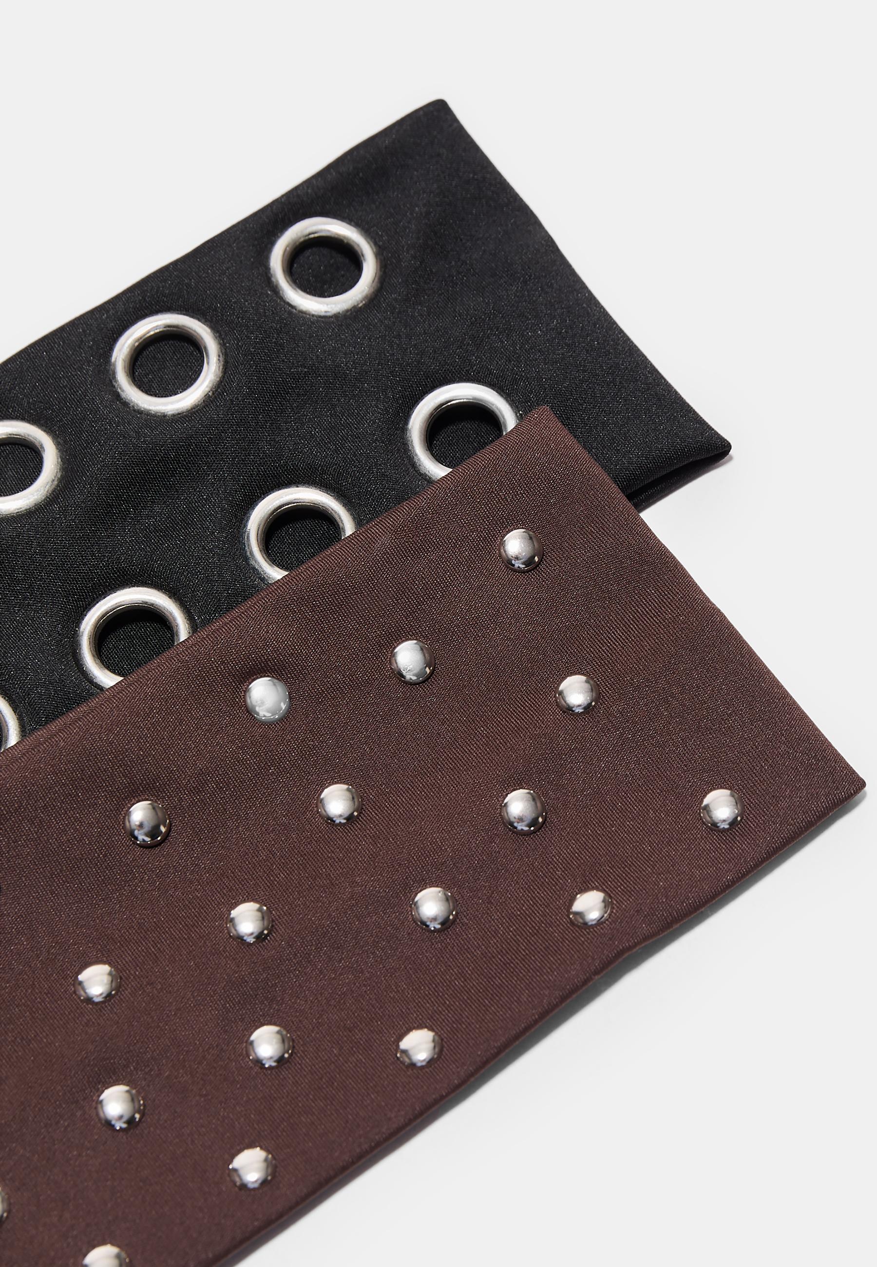 Set of 2 fur headbands with studs — Black (alternate view)