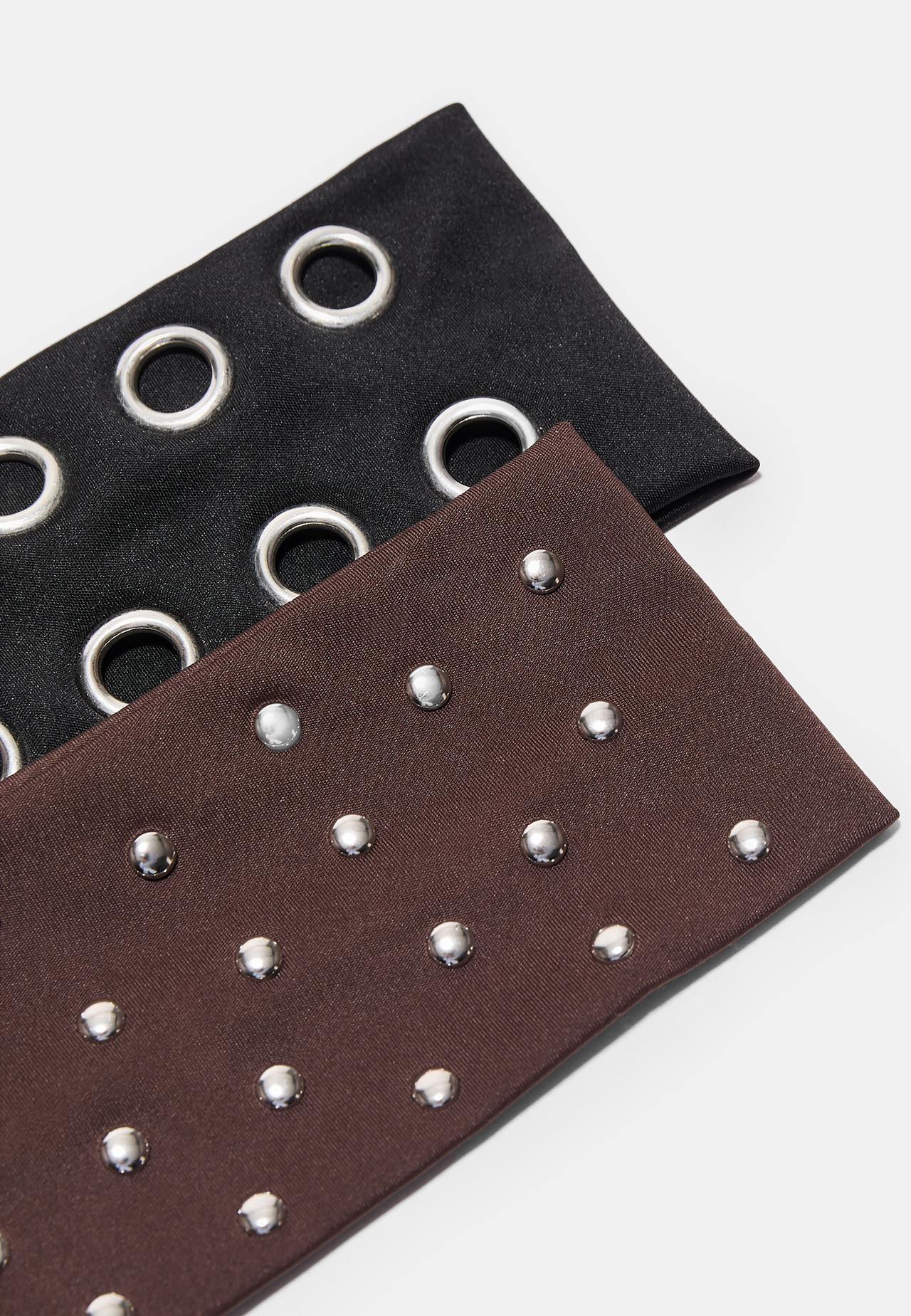 Set of 2 fur headbands with studs — Black