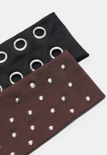 Set of 2 fur headbands with studs — Black 2