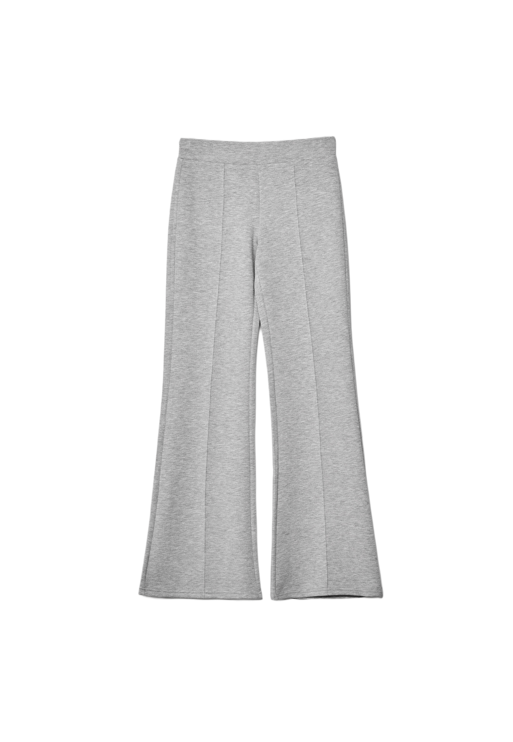 Soft-touch bell bottom trousers with front seam detail — Grey melange