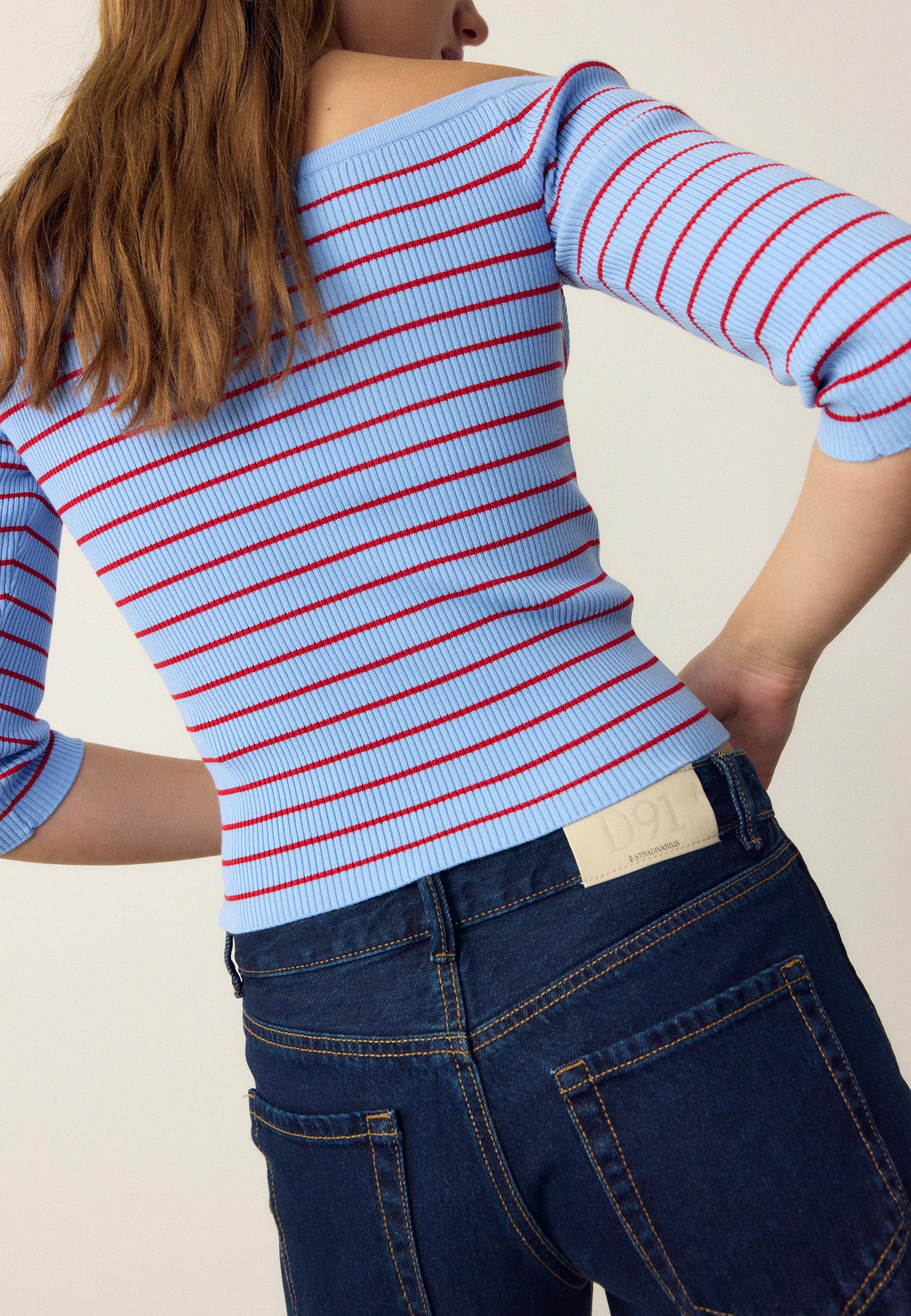 Fitted striped knit jumper — Royal blue