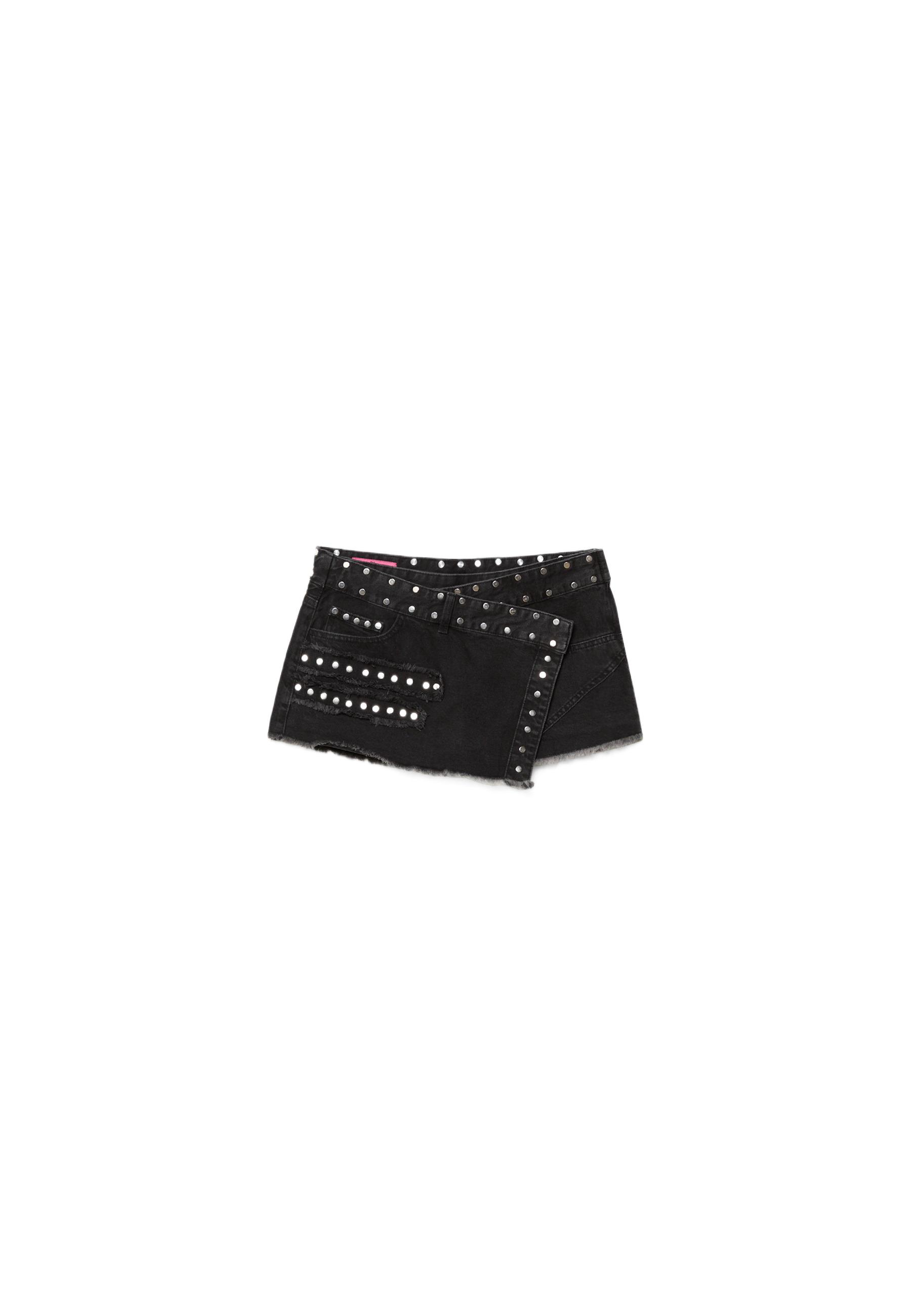 One Dilemma studded skort — BLACK DENIM WASH