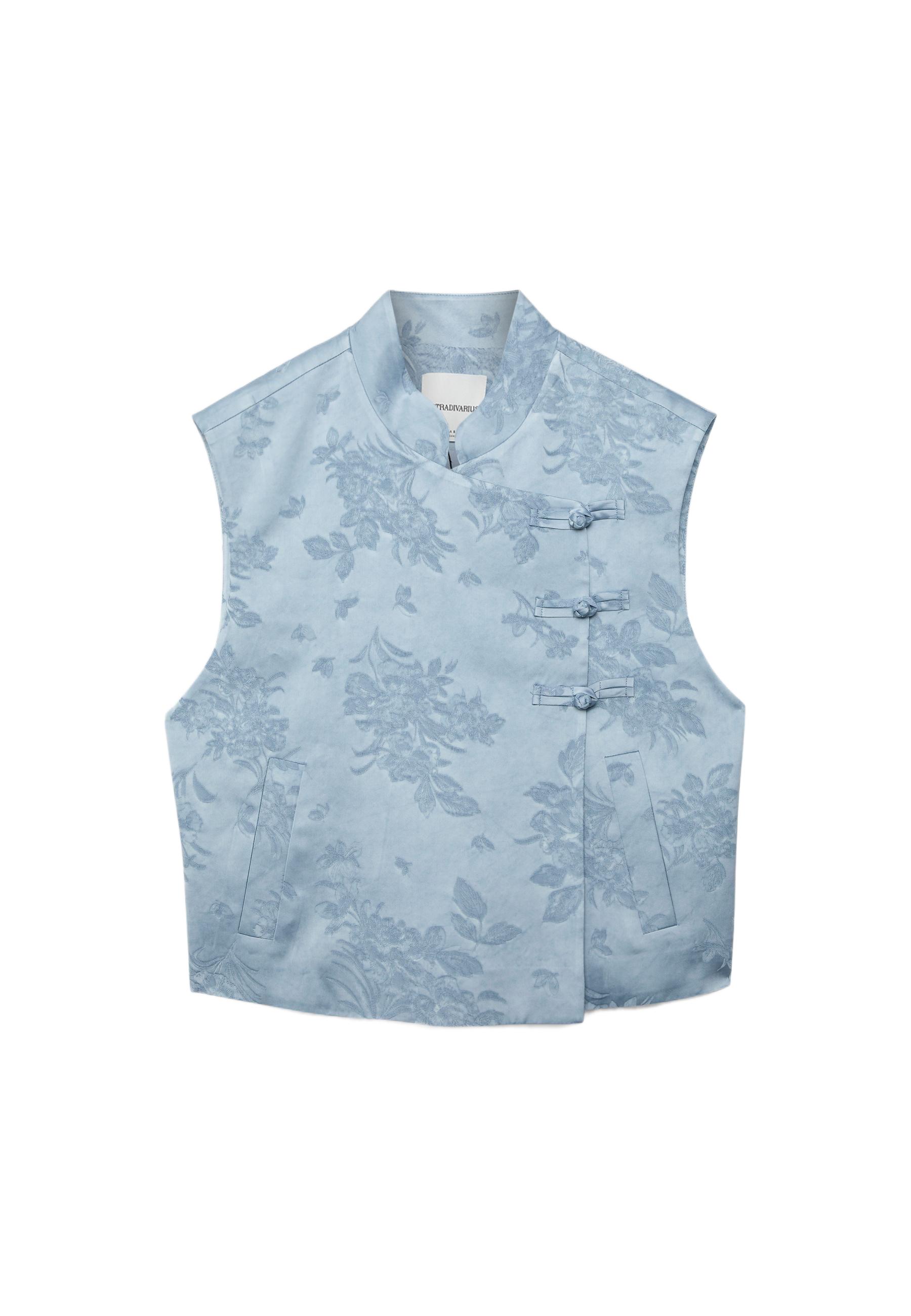 Stand collar waistcoat with toggles — Sky blue