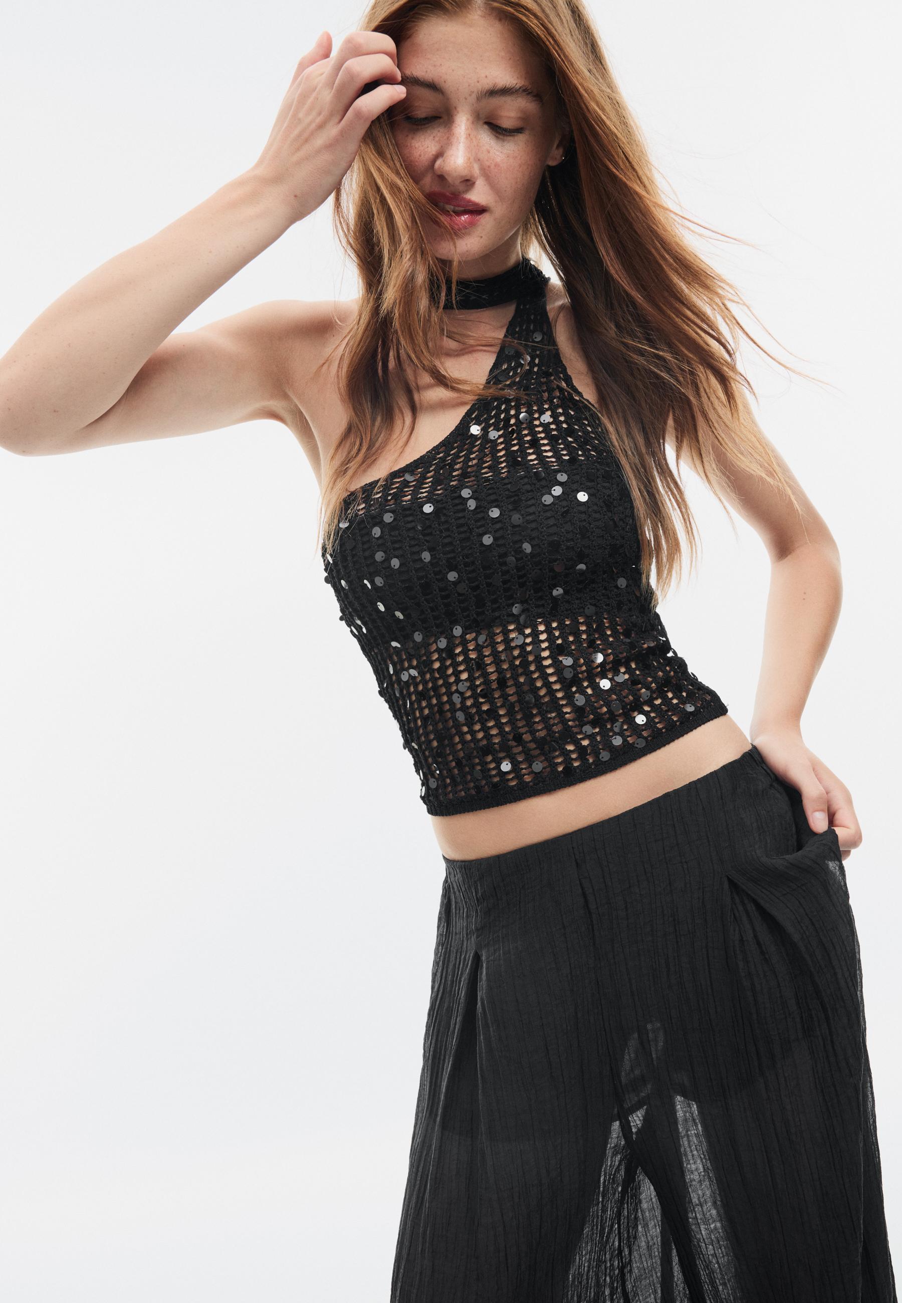 Sequin scarf top — Black