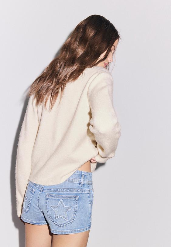 Stradivarius Knitted Button-Up Jacket Ecru Xl