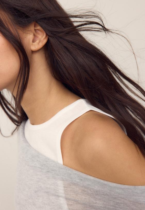 Stradivarius Asymmetric Double T-Shirt Grey Melange L