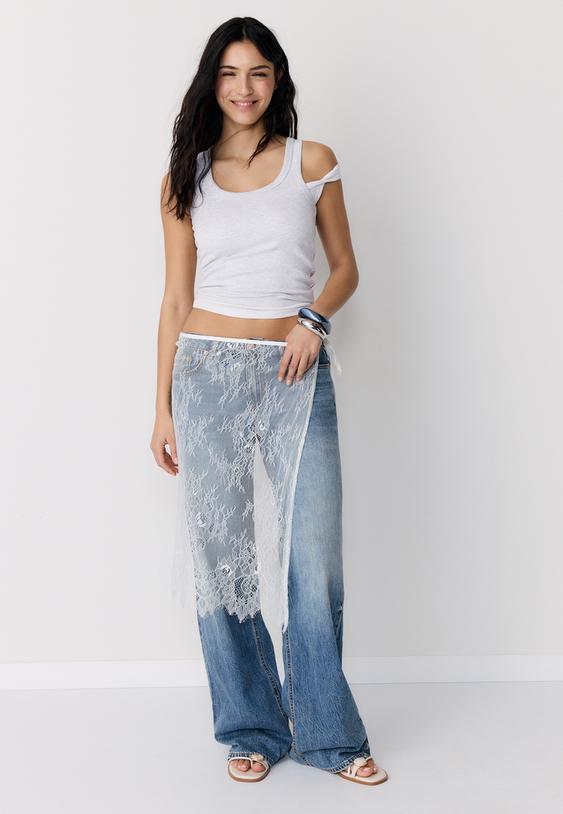 Stradivarius Lace Pareo Ecru Os