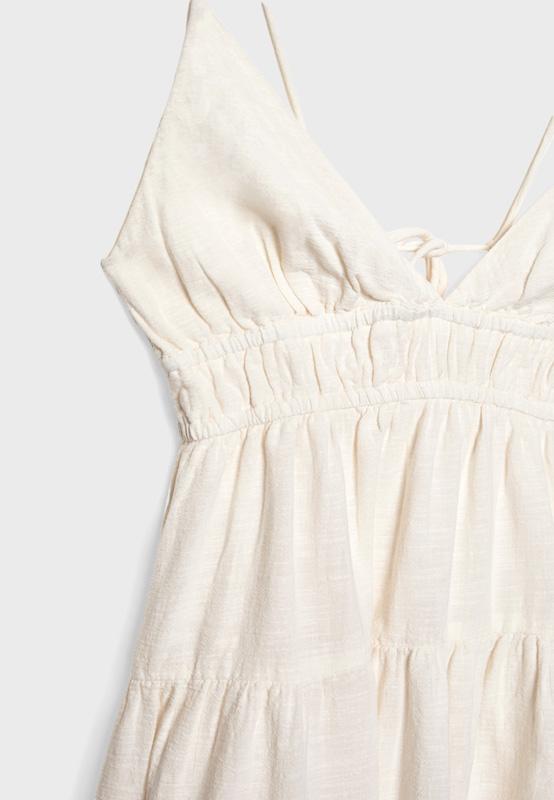 Mini flowing dress with back tie — Ecru