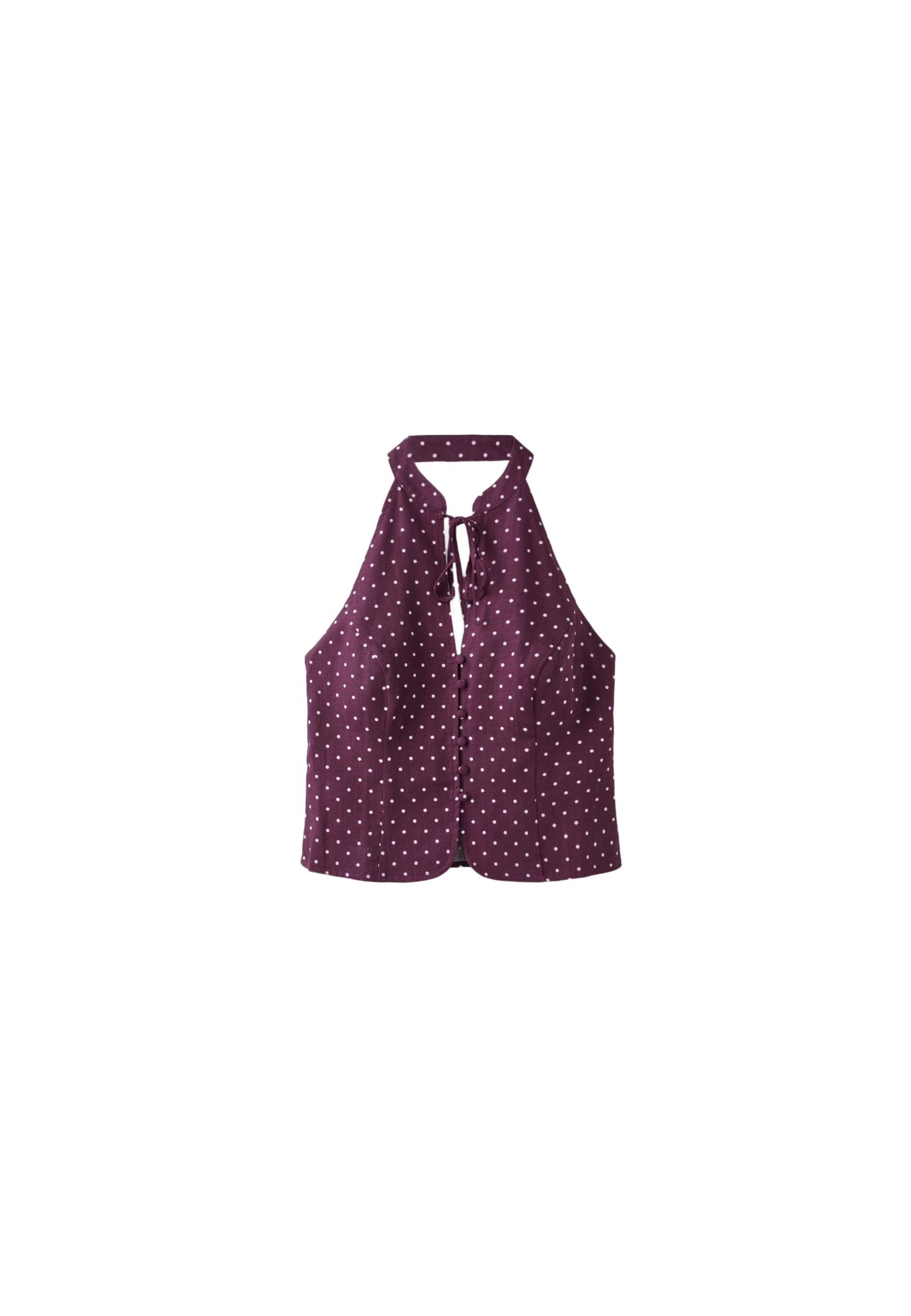 Polka dot print fitted halter top — Purple
