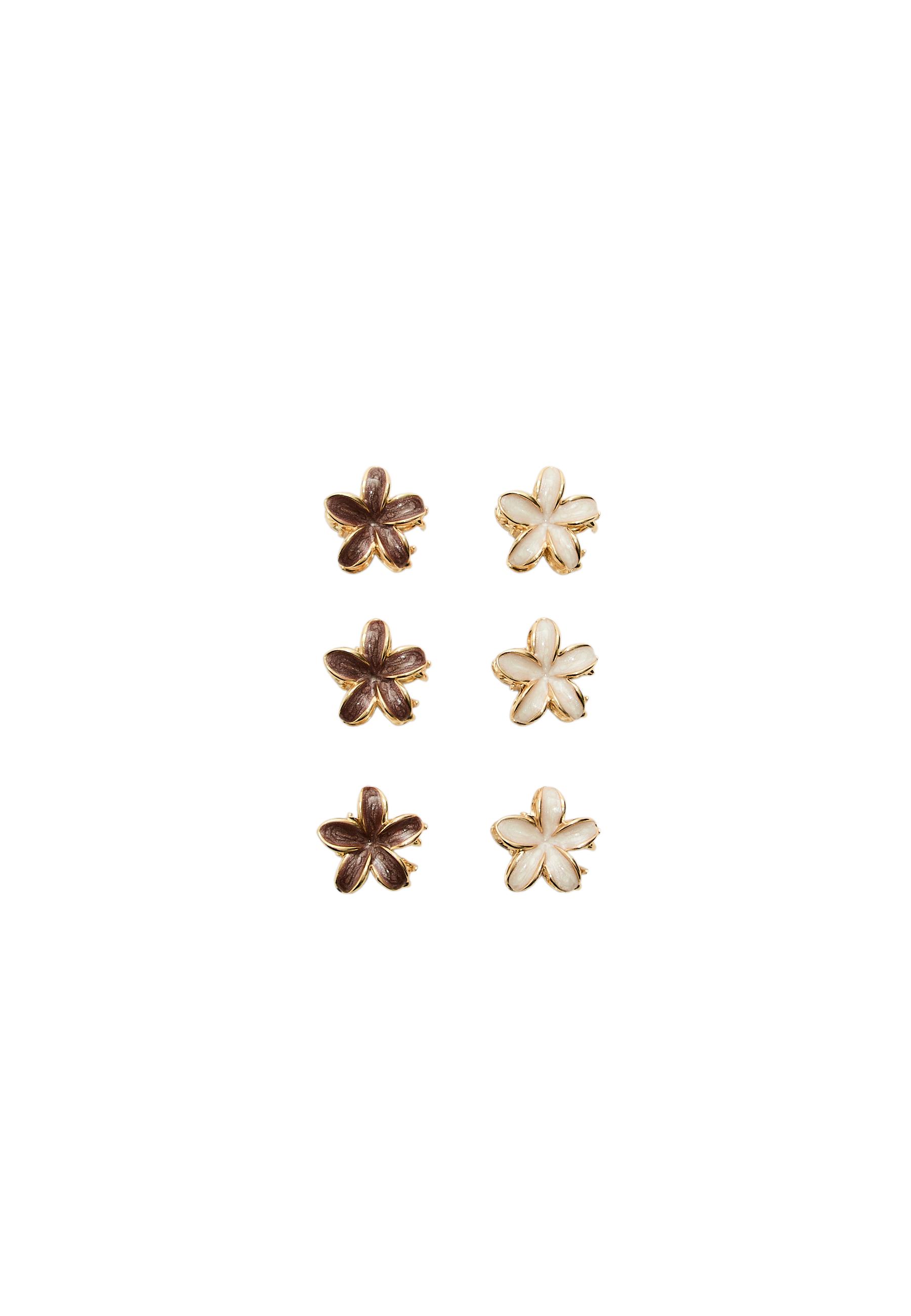 Set of 6 mini flower hair clips — Ecru