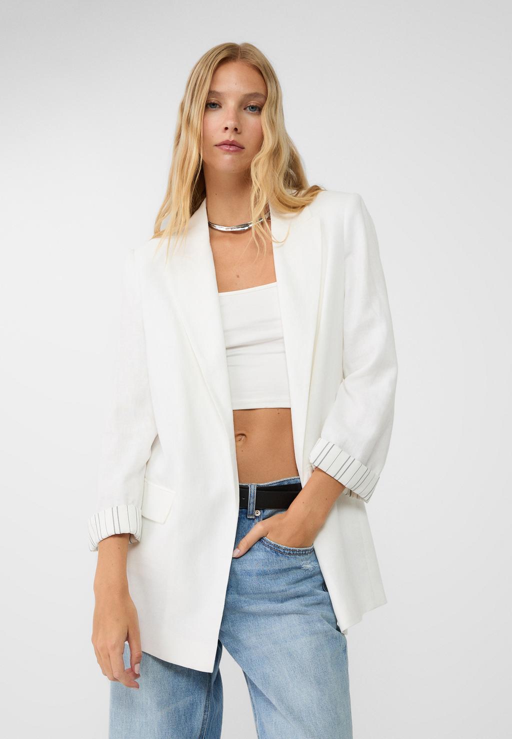 Open flowing linen-blend blazer