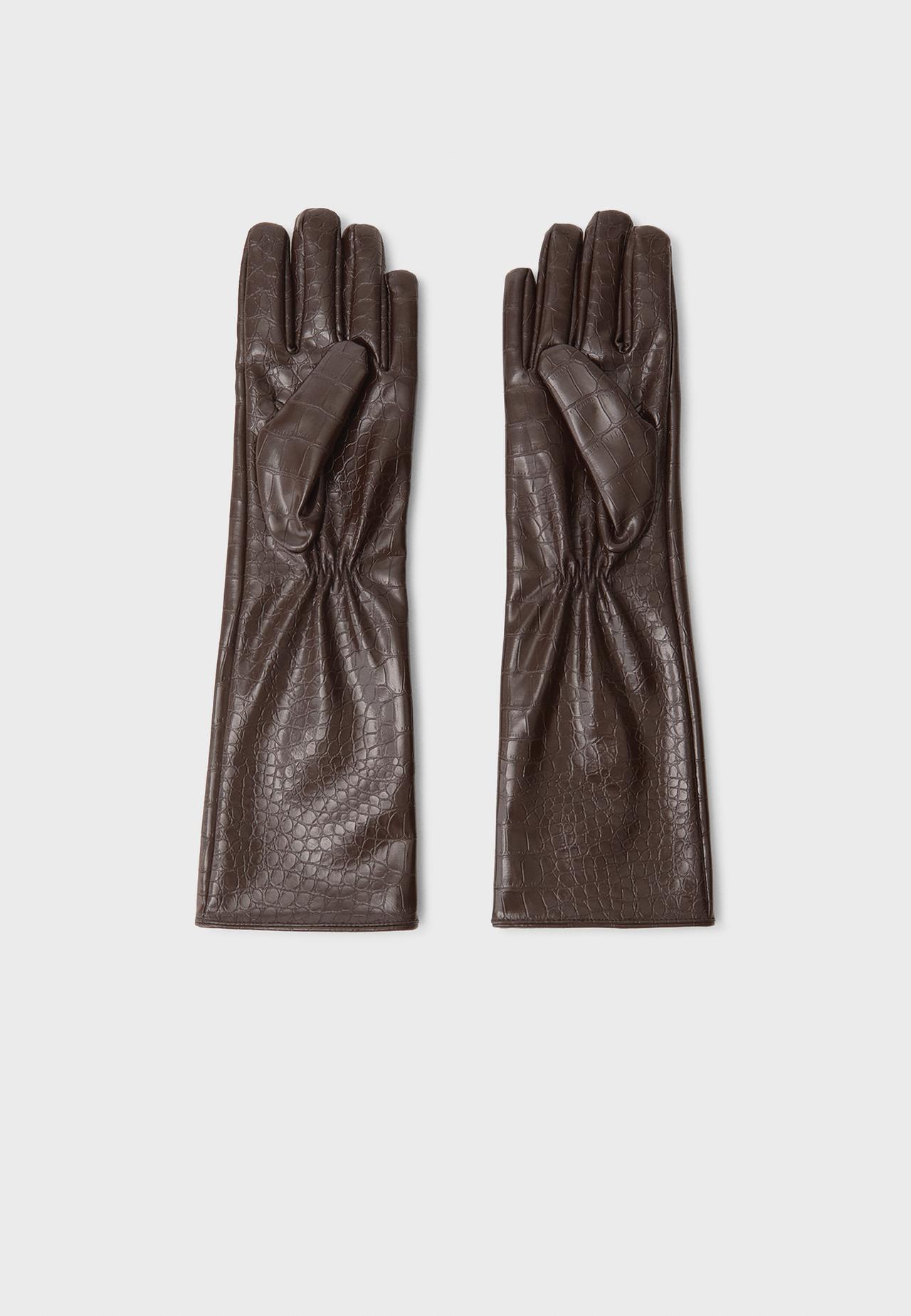Long leather effect gloves — Brown