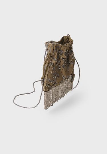 Beaded fringed crossbody bag — Khaki 3