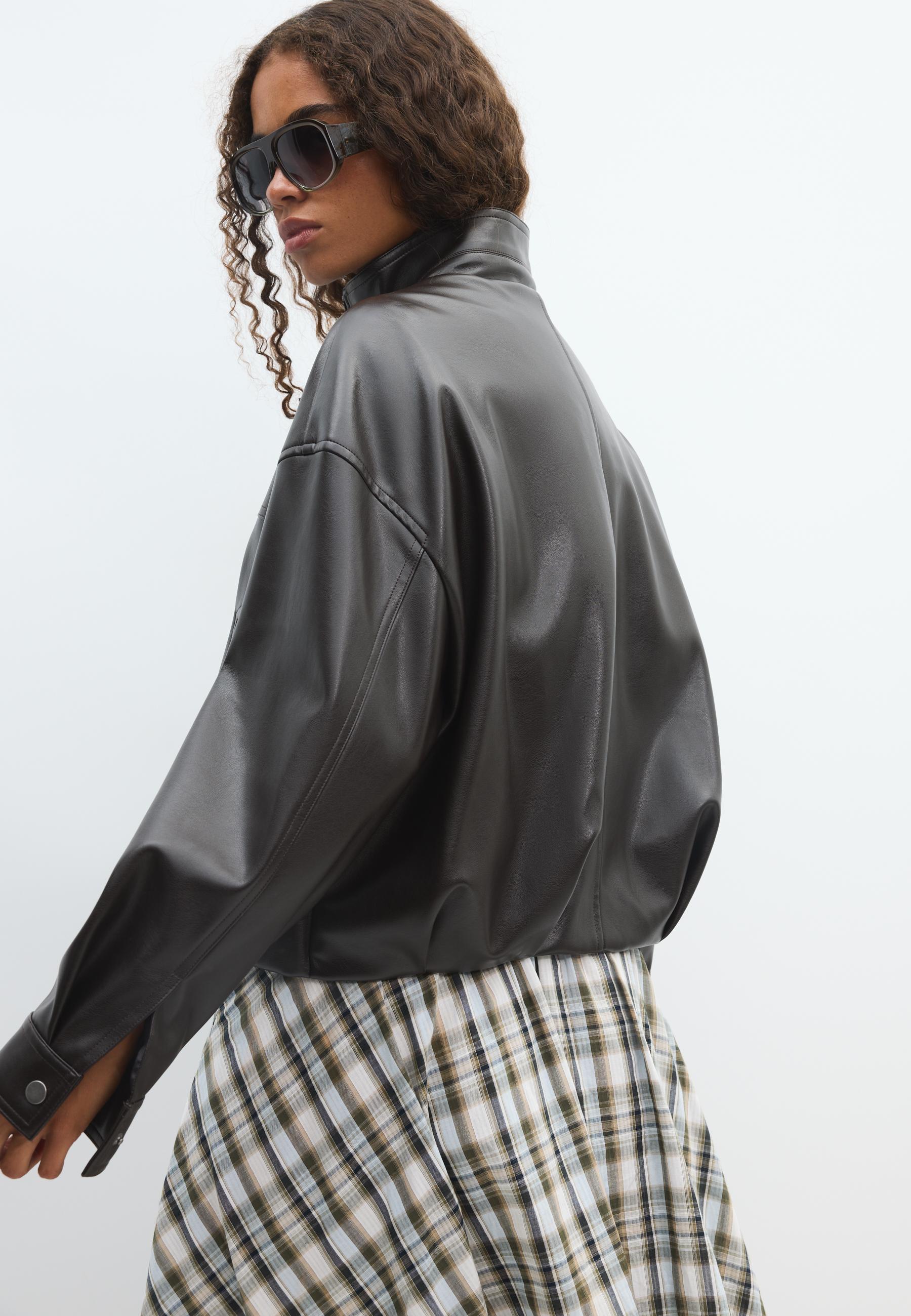 Leather effect belted bomber jacket — Brown