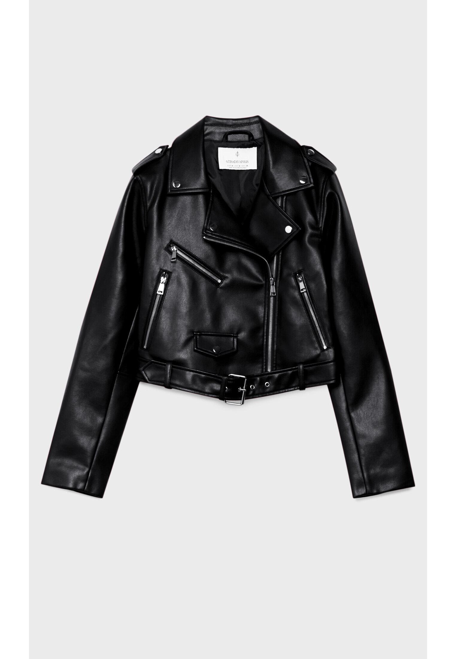 Basic leather effect belted jacket — Black