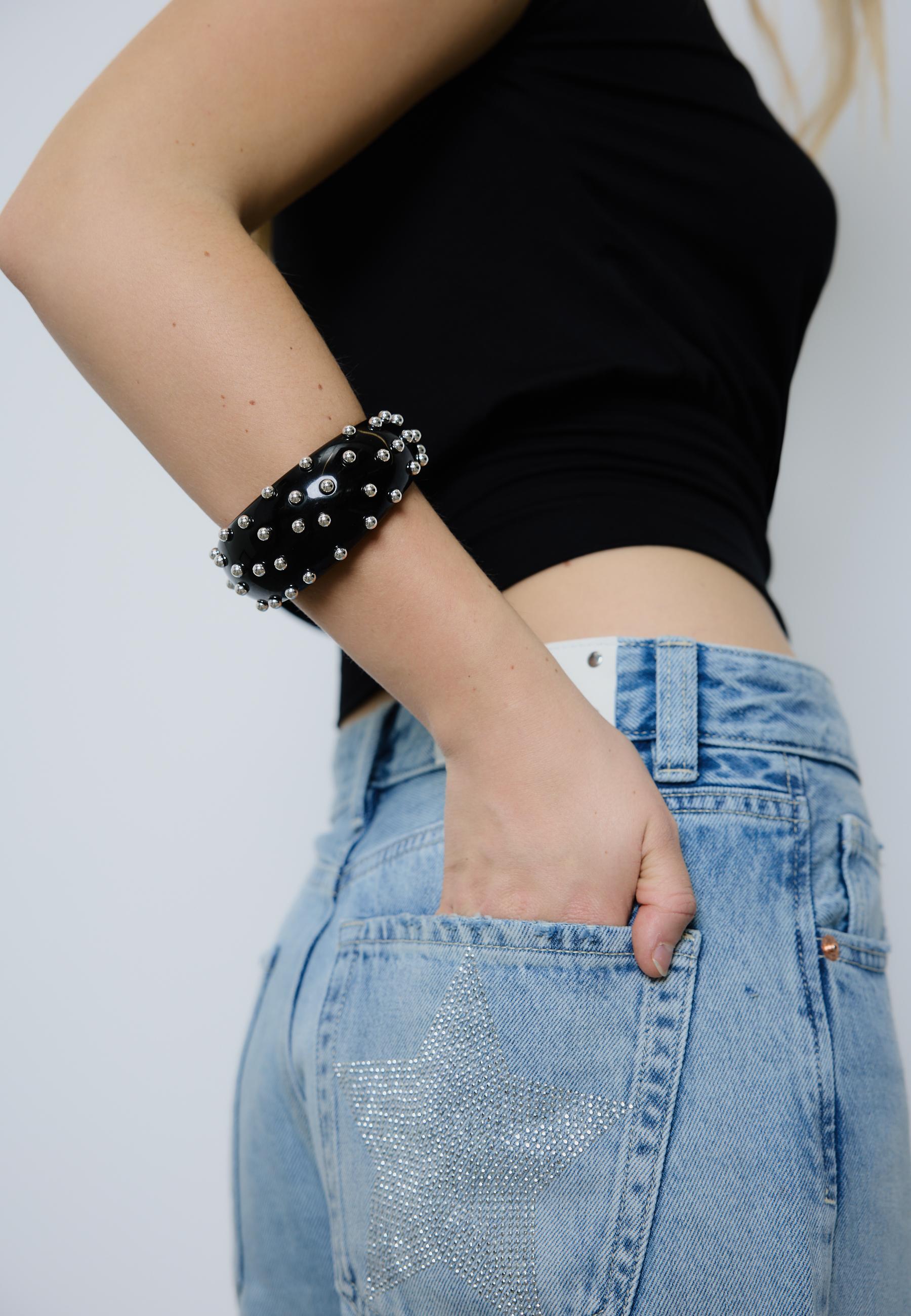 Maxi rigid studded bracelet — Black