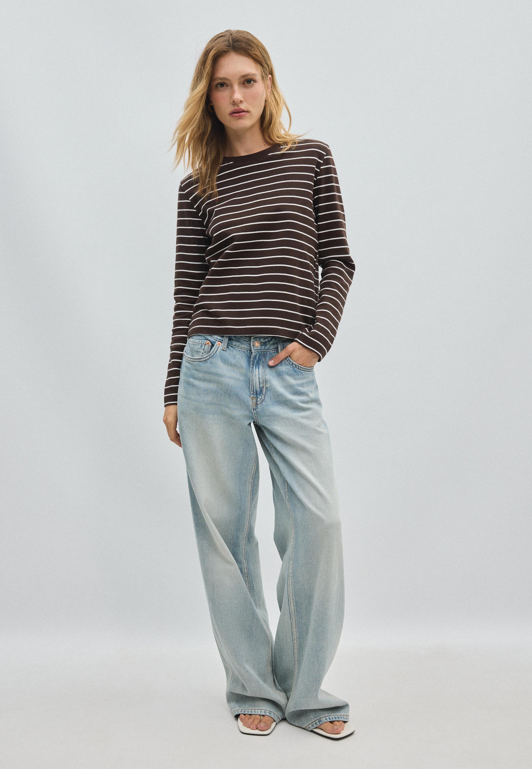 Long sleeve striped T-shirt — Brown
