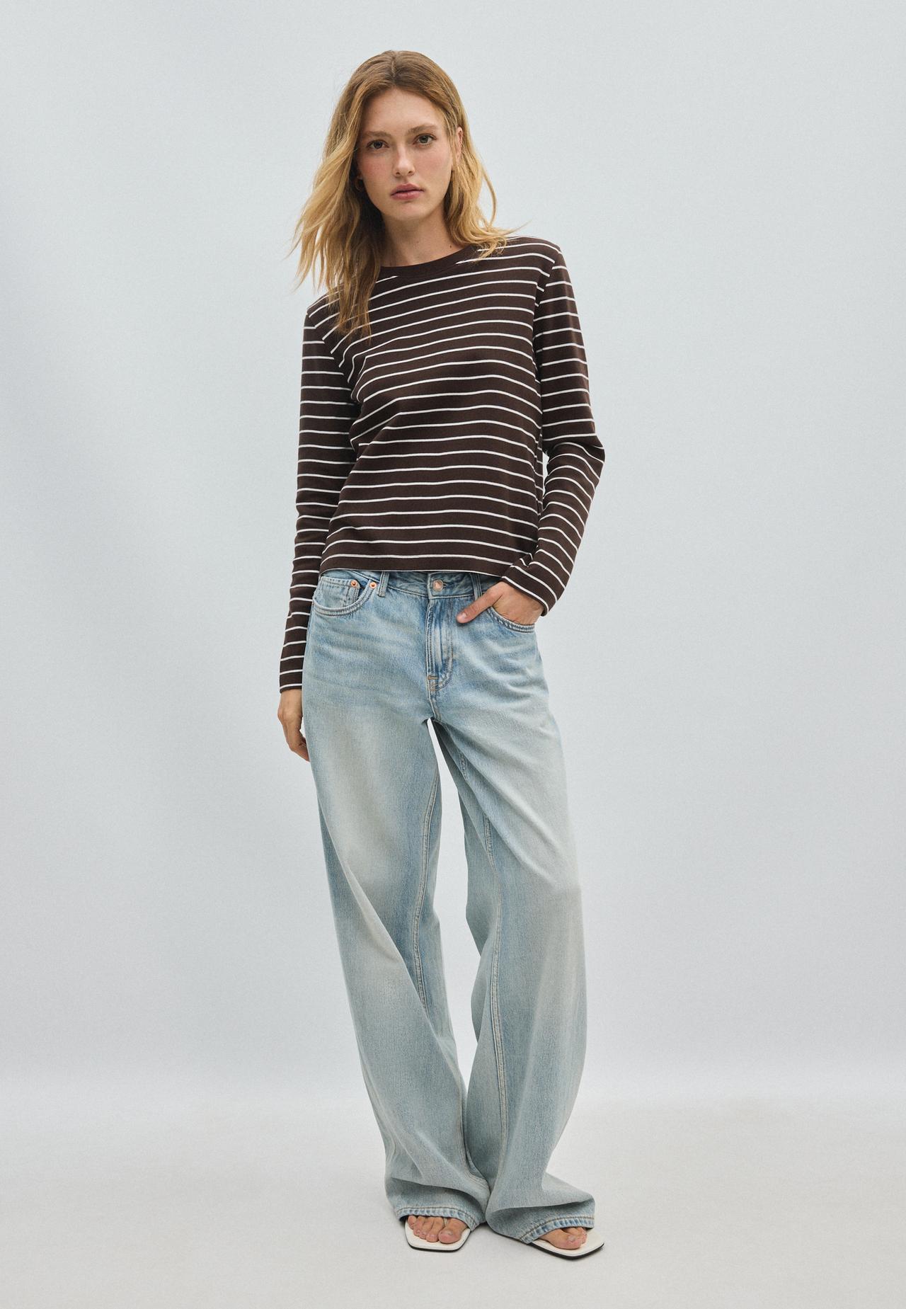 Long sleeve striped T-shirt — Brown