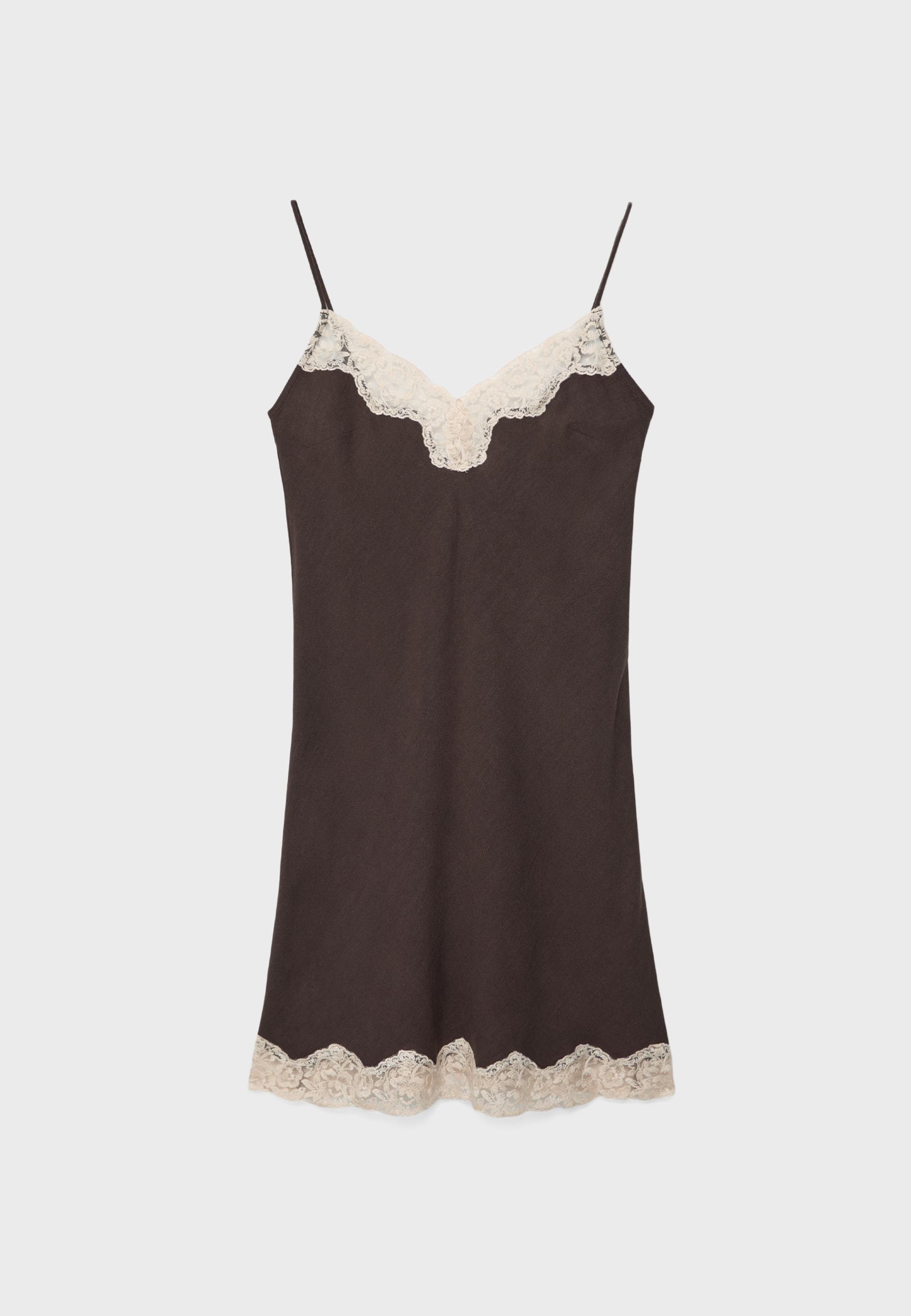 Short rustic lace dress — Brown