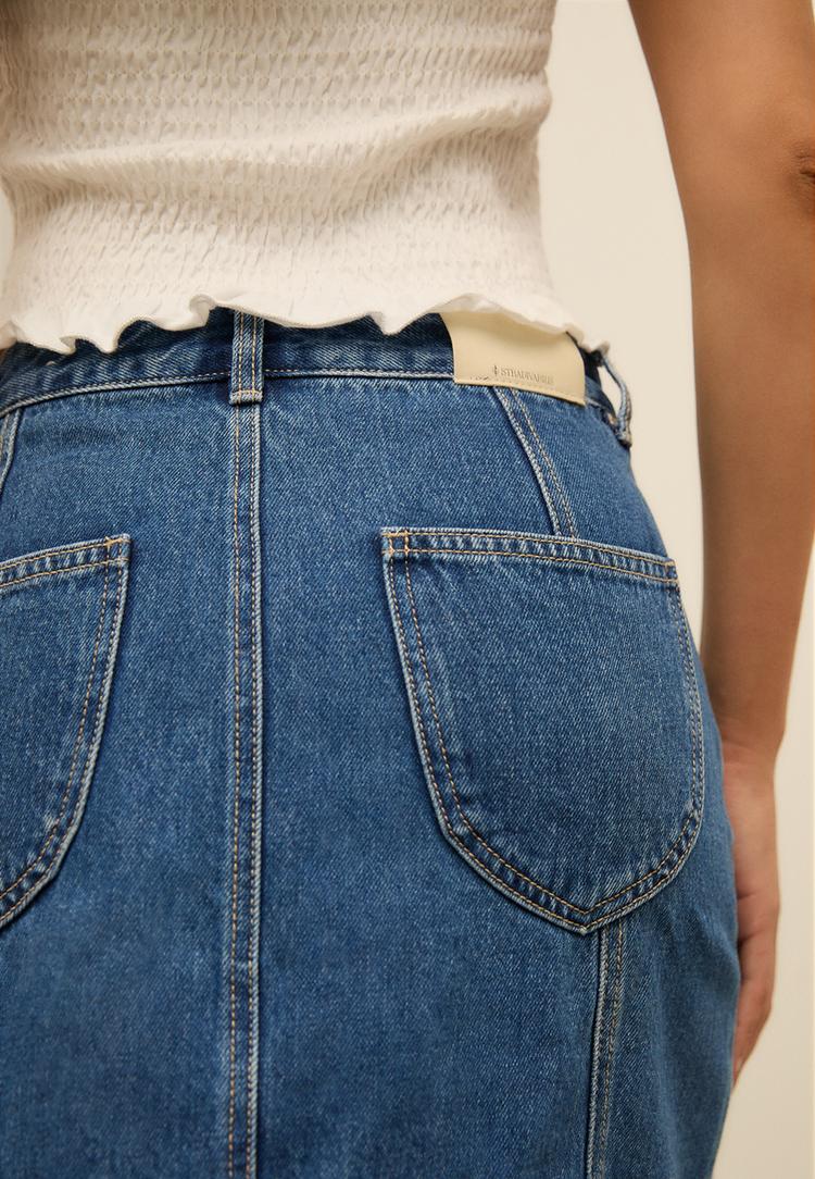 falda midi denim doble split
