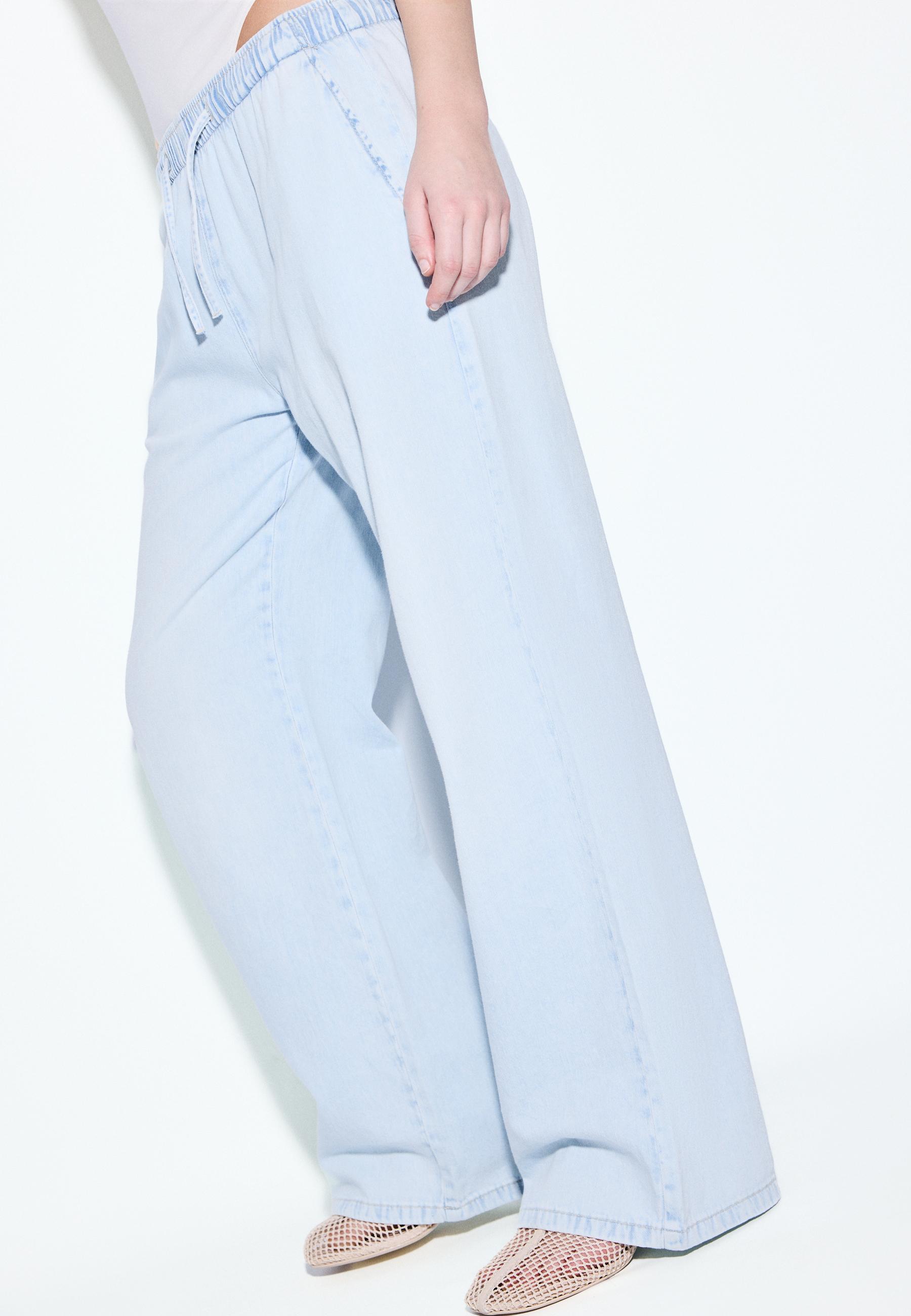 Flowy denim drawstring trousers — MEDIUM LIGHT BLUE DENIM