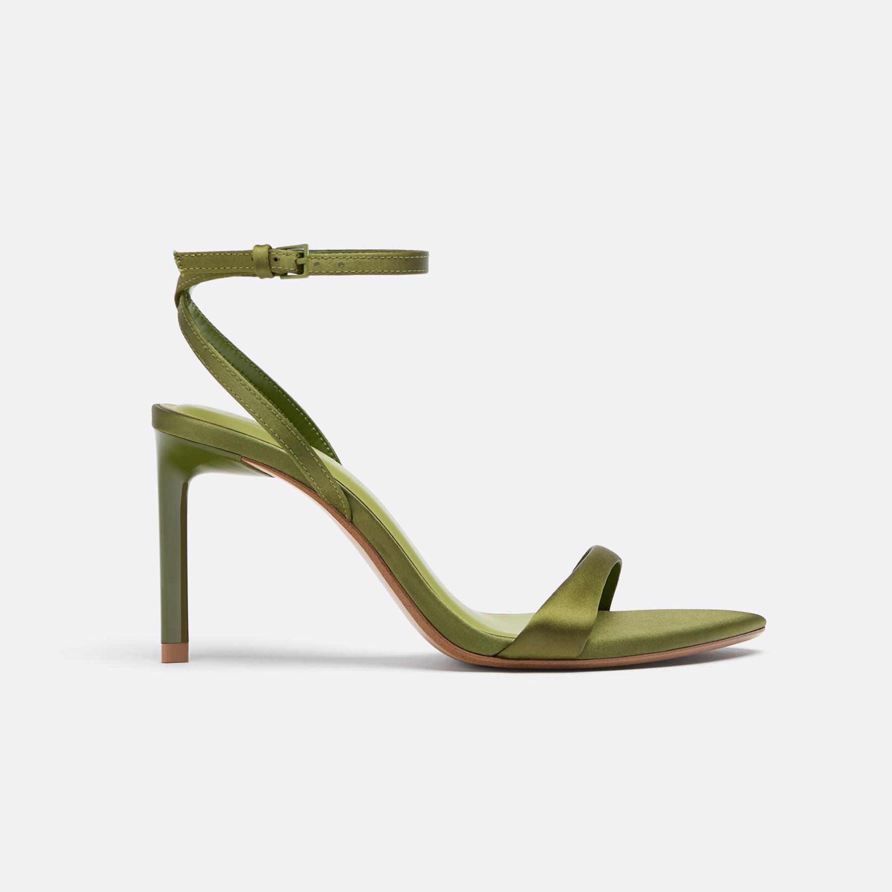 Satin effect stiletto heel sandals — GREEN