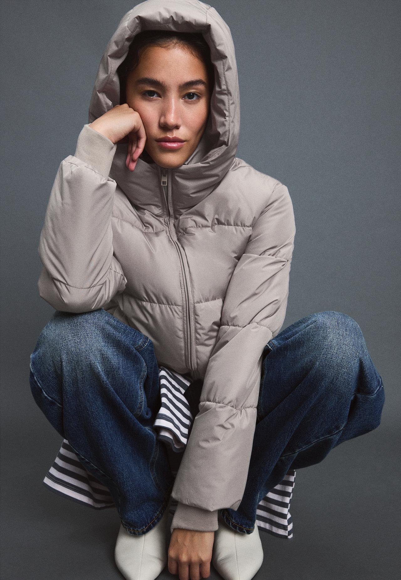 Basic hooded padded jacket — Brown
