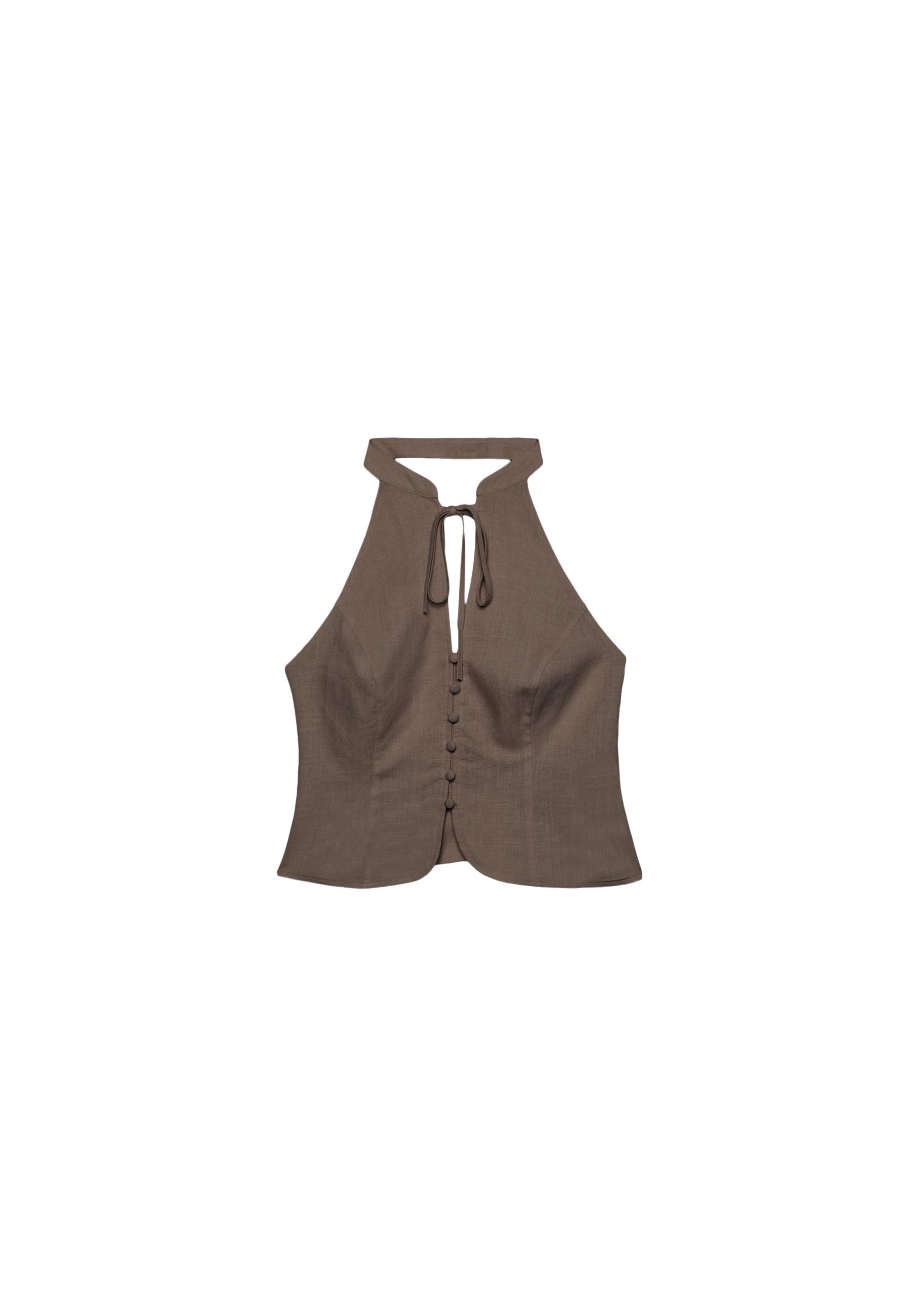 Buttoned halter top — Brown
