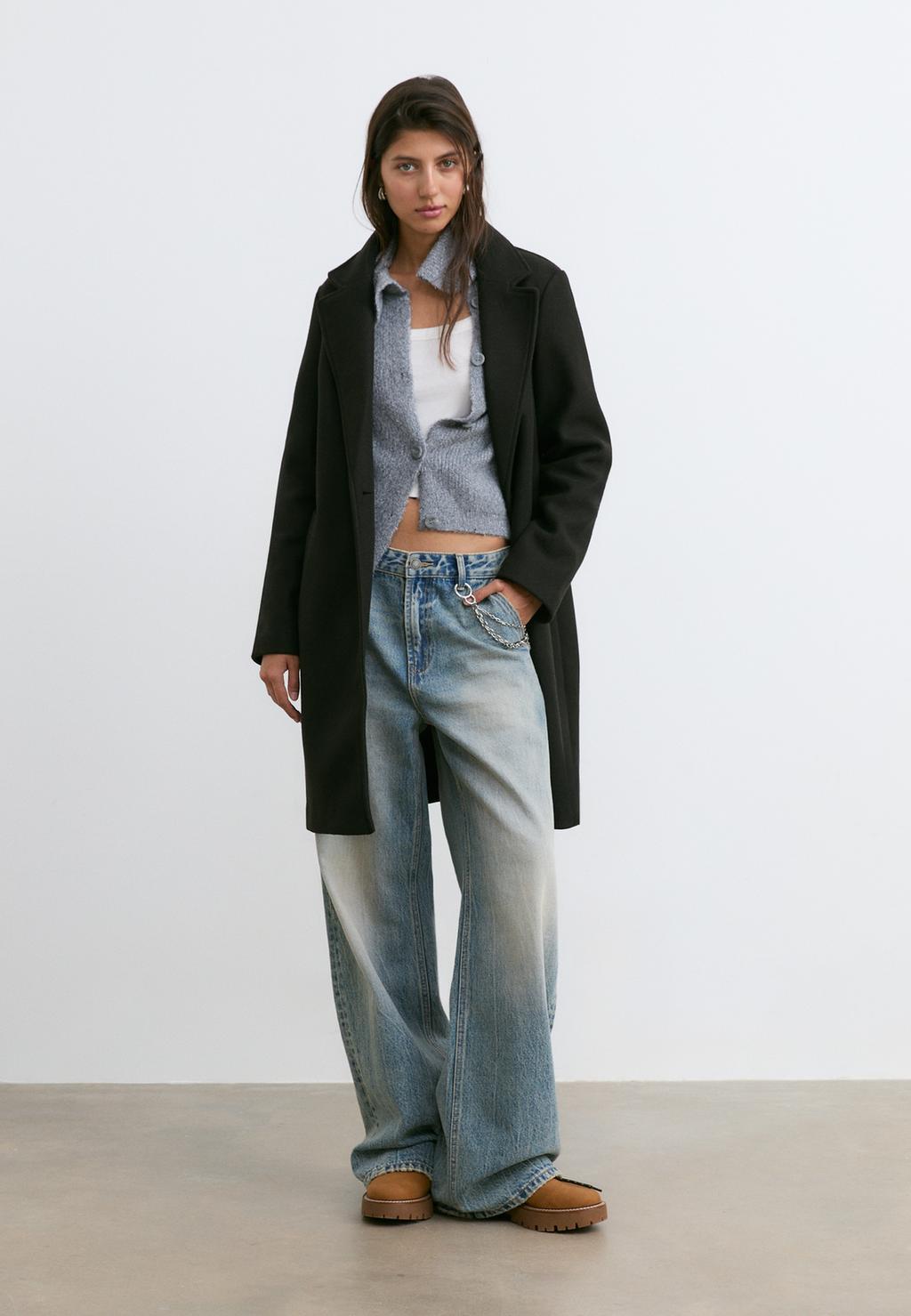 Abrigo midi botón tacto suave