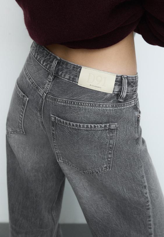 Stradivarius D91 Low Wide-Leg Jeans Grey Denim Wash 16