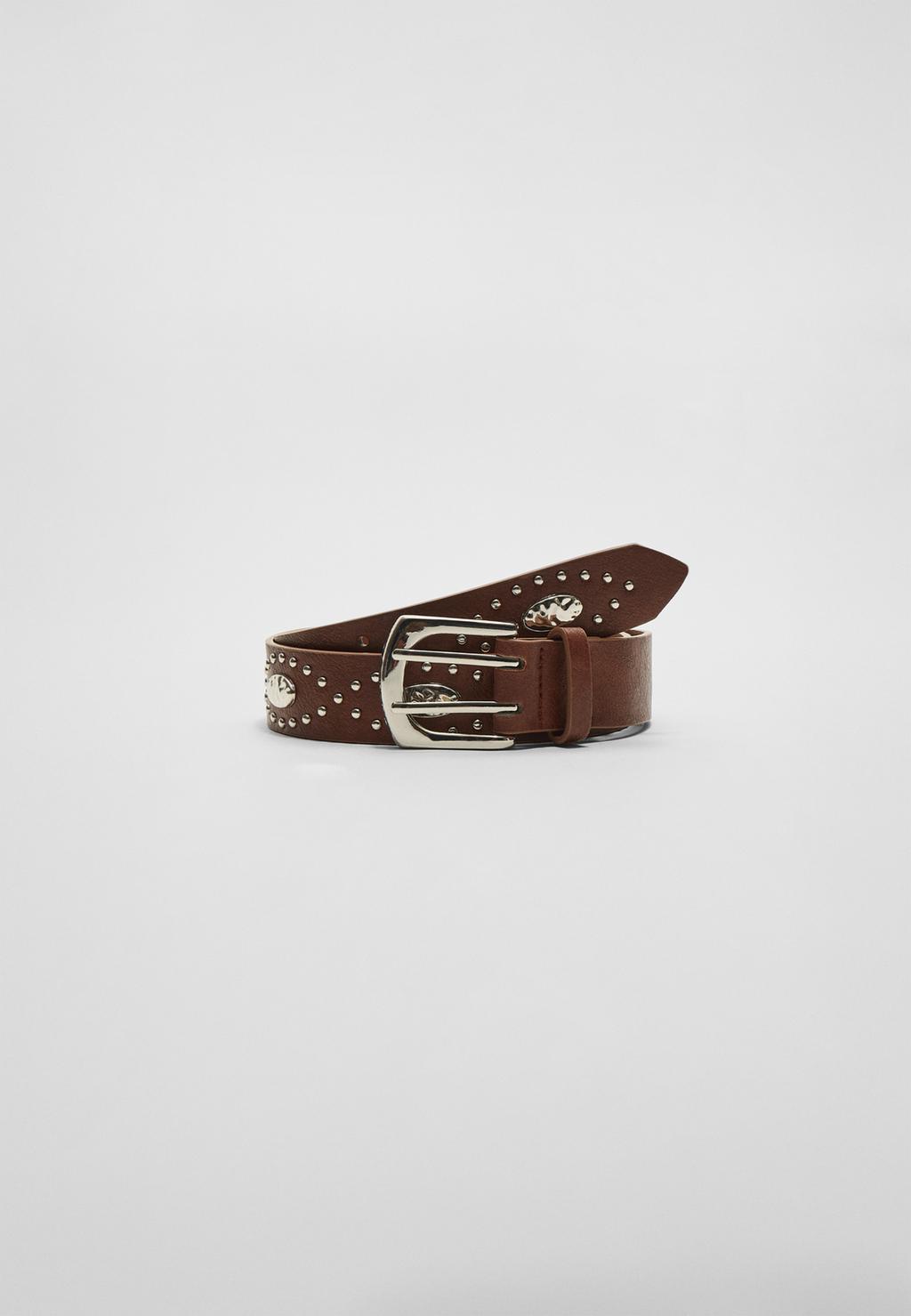 Belt with metal appliqués