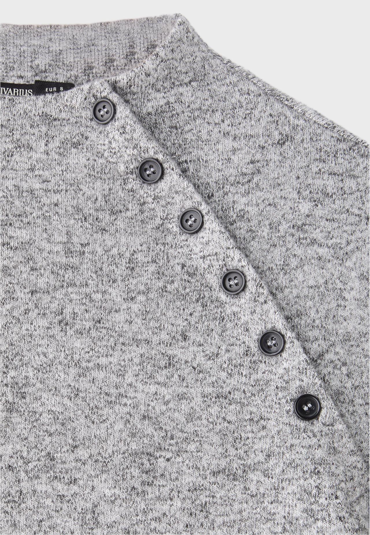 Funnel neck button sweater — Grey melange