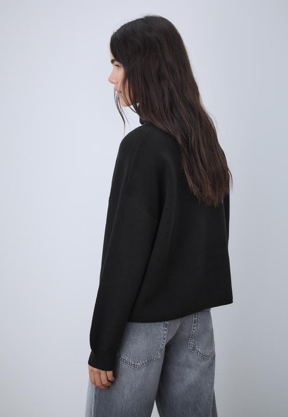 Stradivarius Knit Jumper With Zip Black L