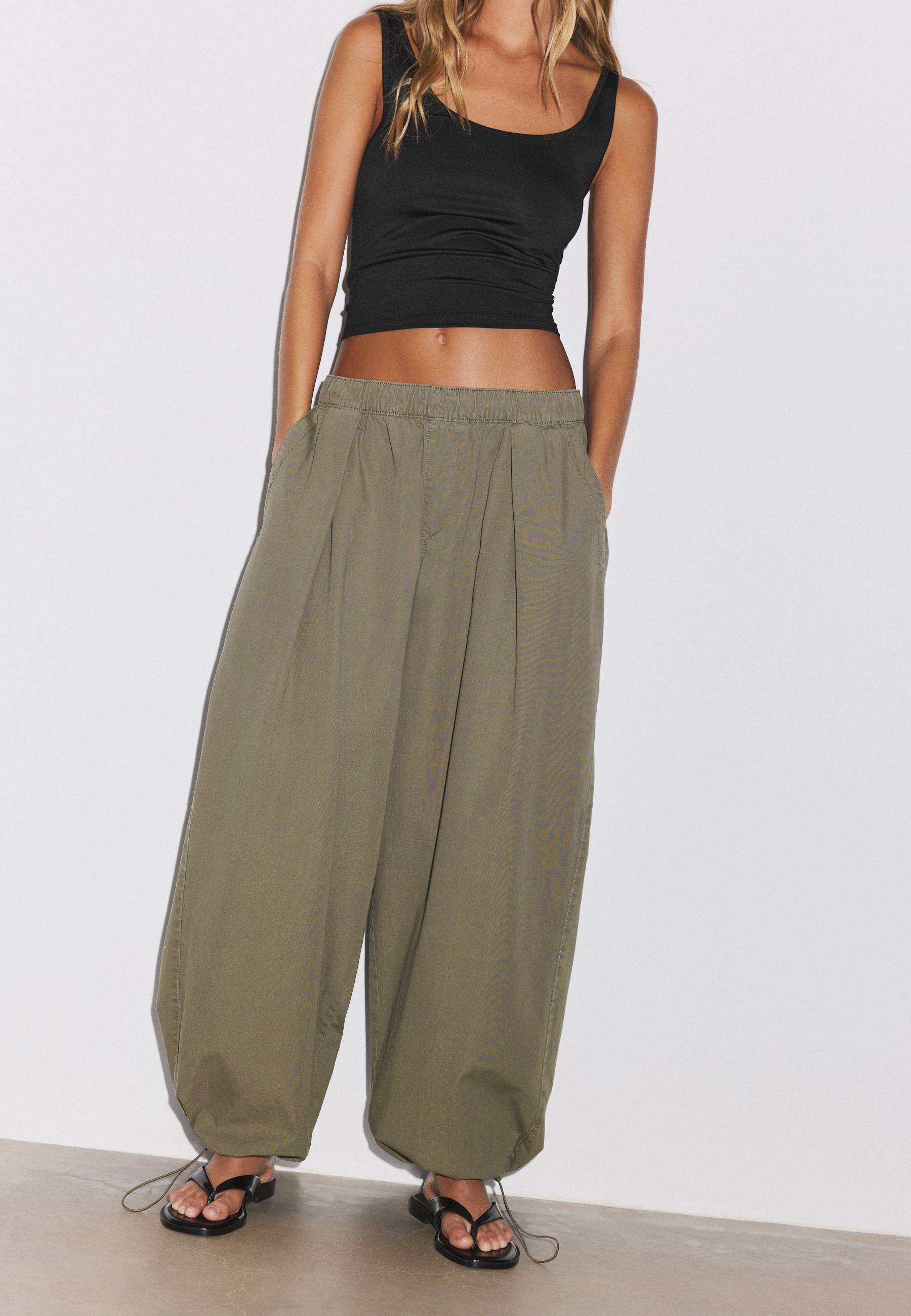 Barrel poplin trousers with stoppers — Khaki