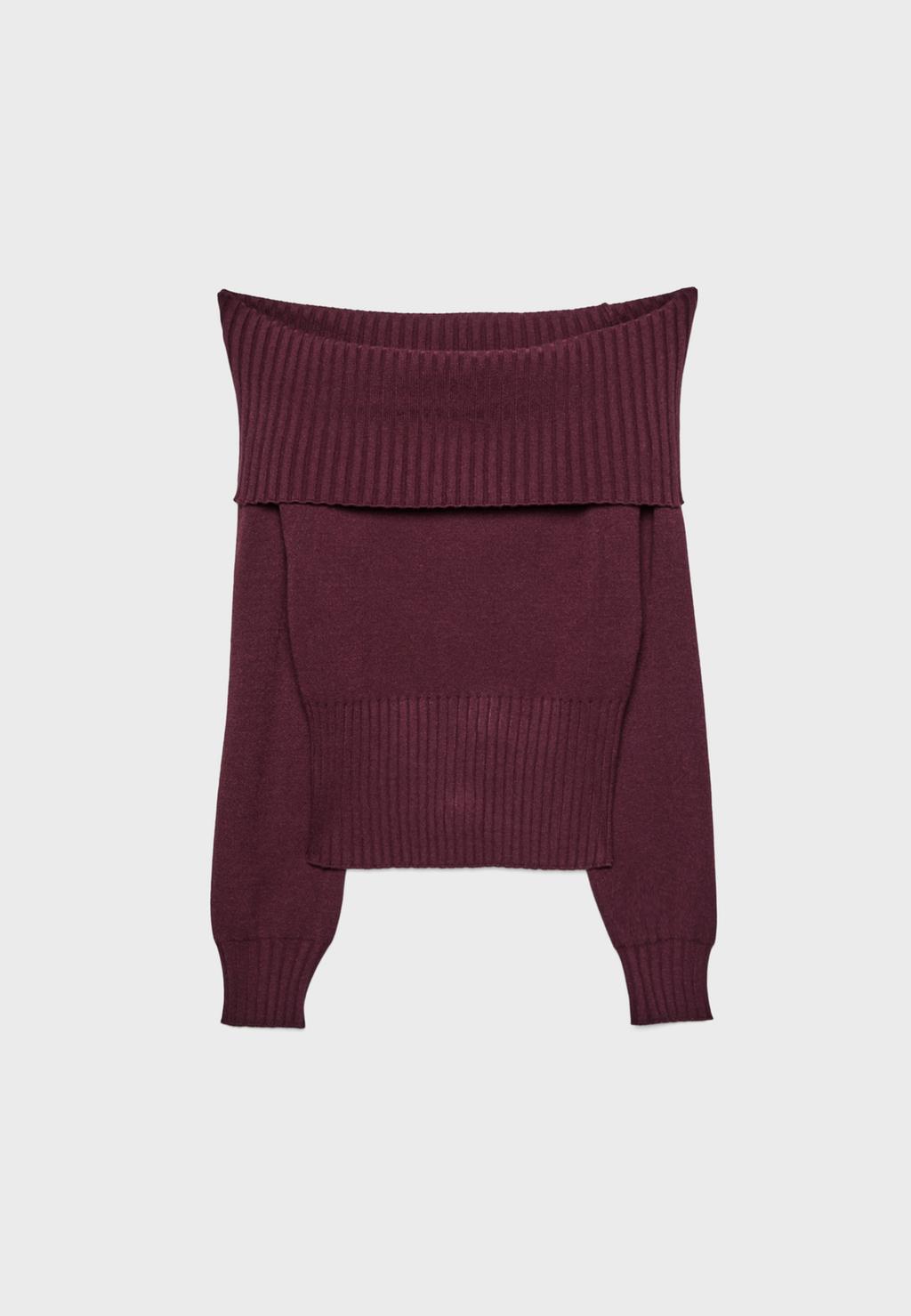 Exposed shoulder knit sweater