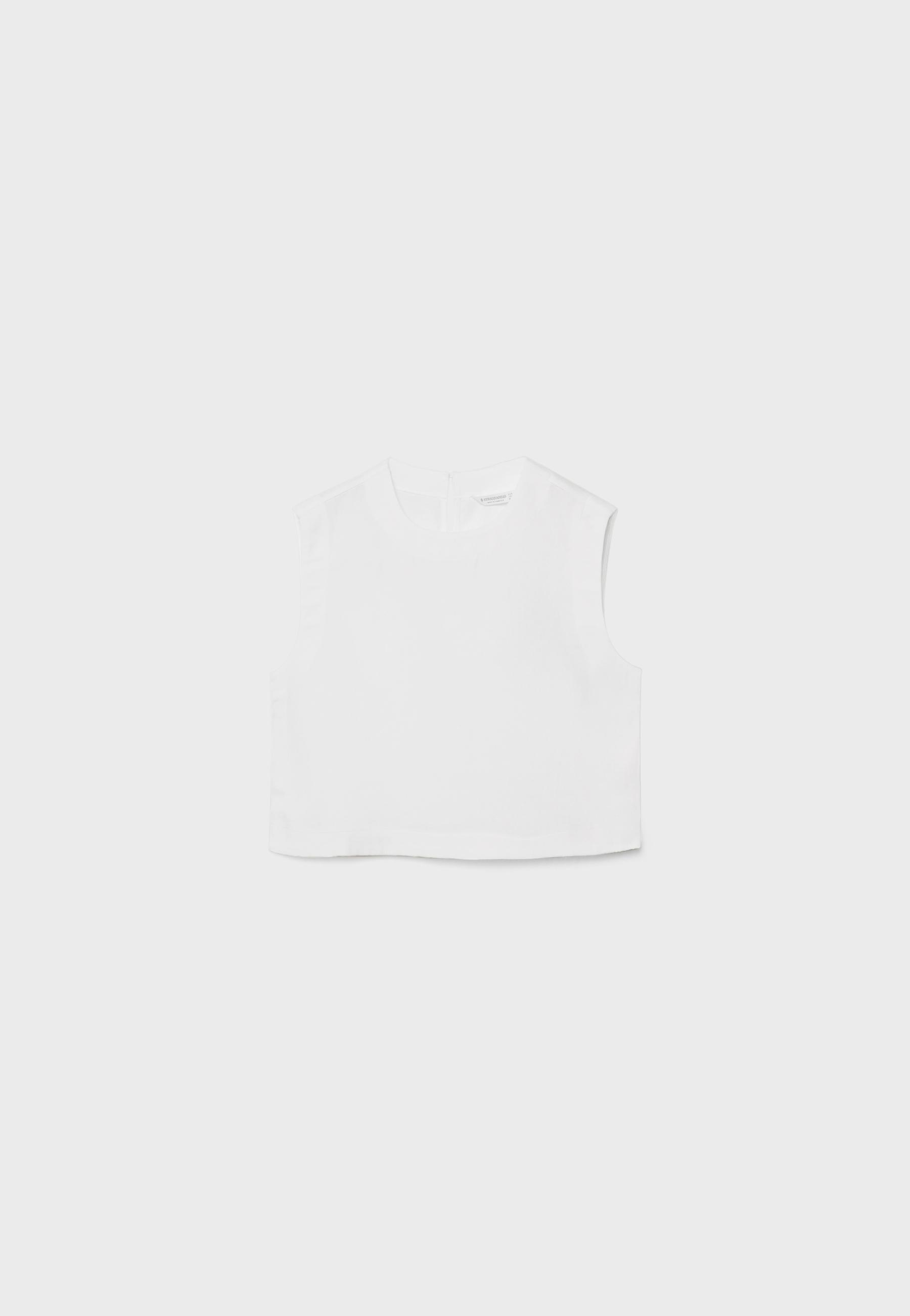 Linen effect racerback top — White