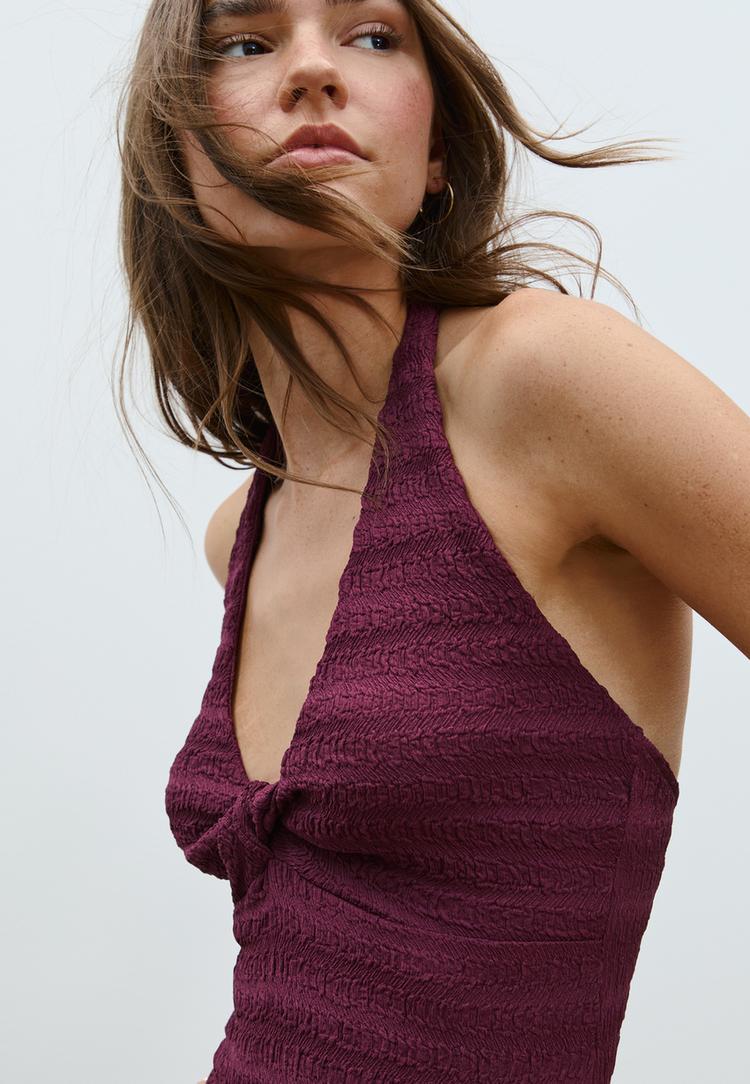 vestido midi halter textura