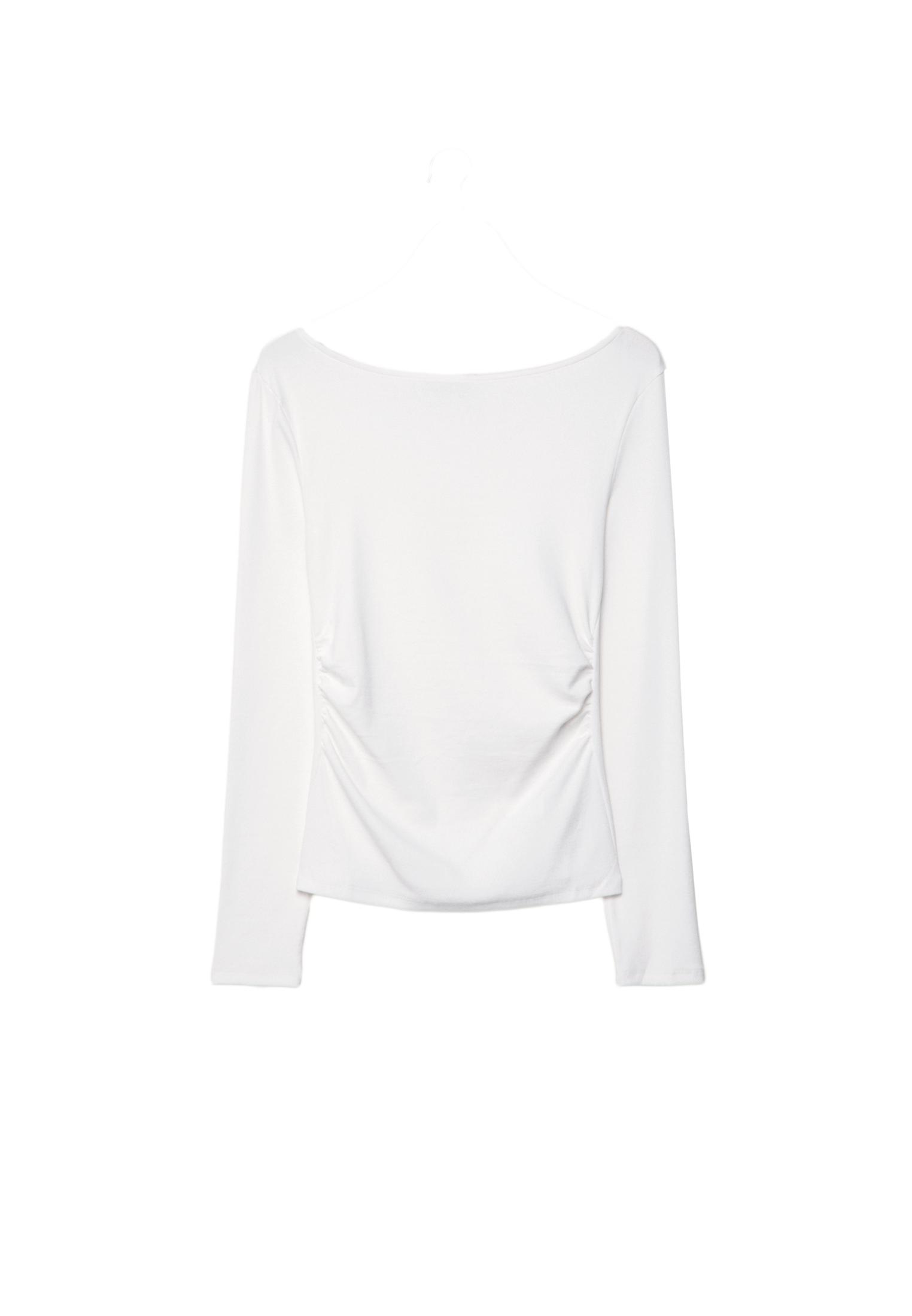 Long sleeve T-shirt with gathering — Ecru