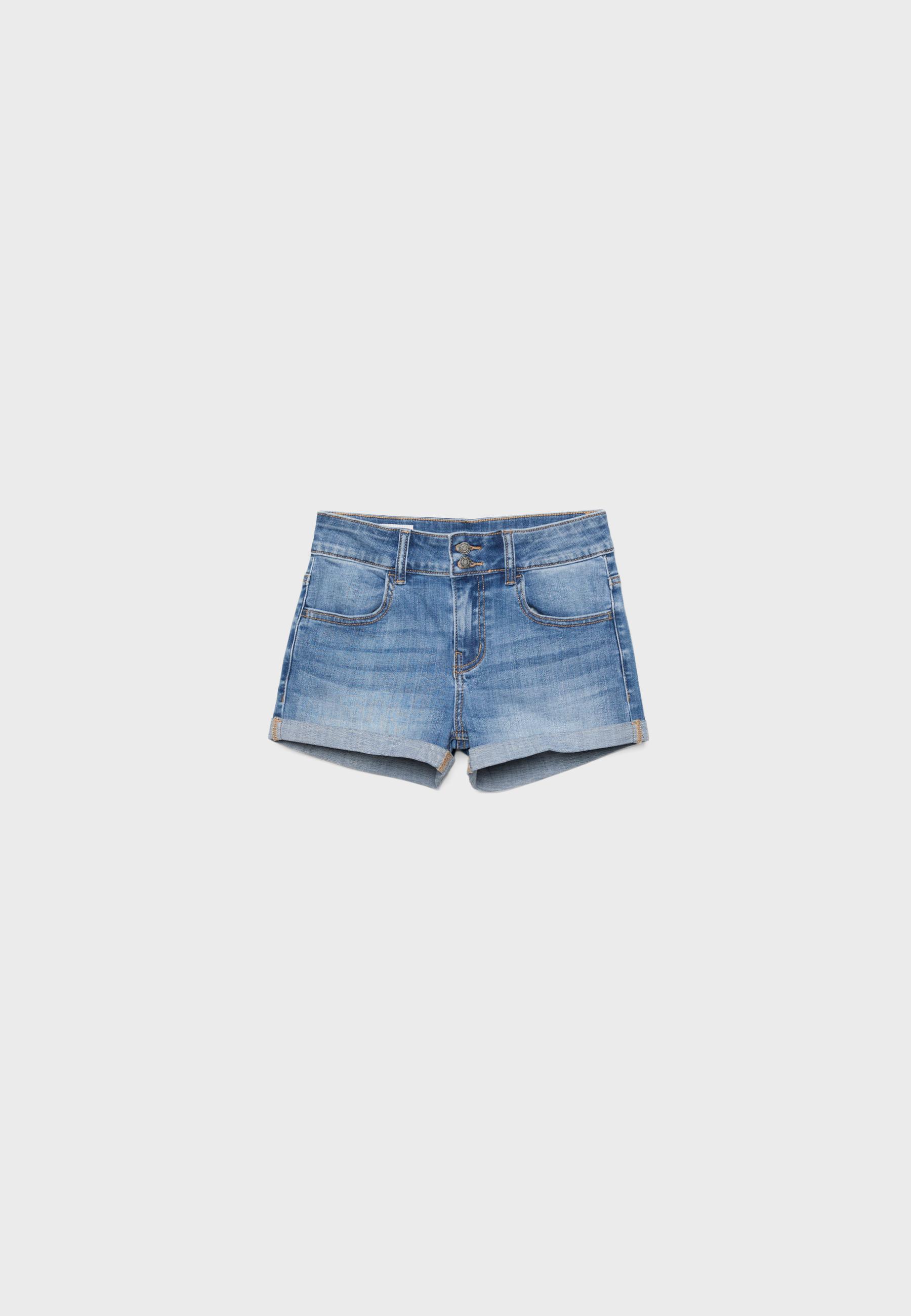 Turn-up hem denim shorts — MEDIUM LIGHT BLUE DENIM