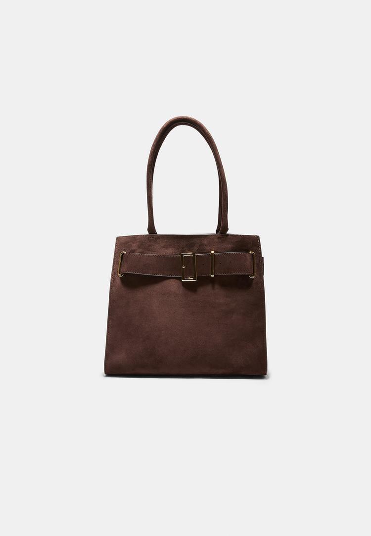 Stradivarius Τσάντα Shopper City Με Λεπτομέρεια Αγκράφας Καφέ Os