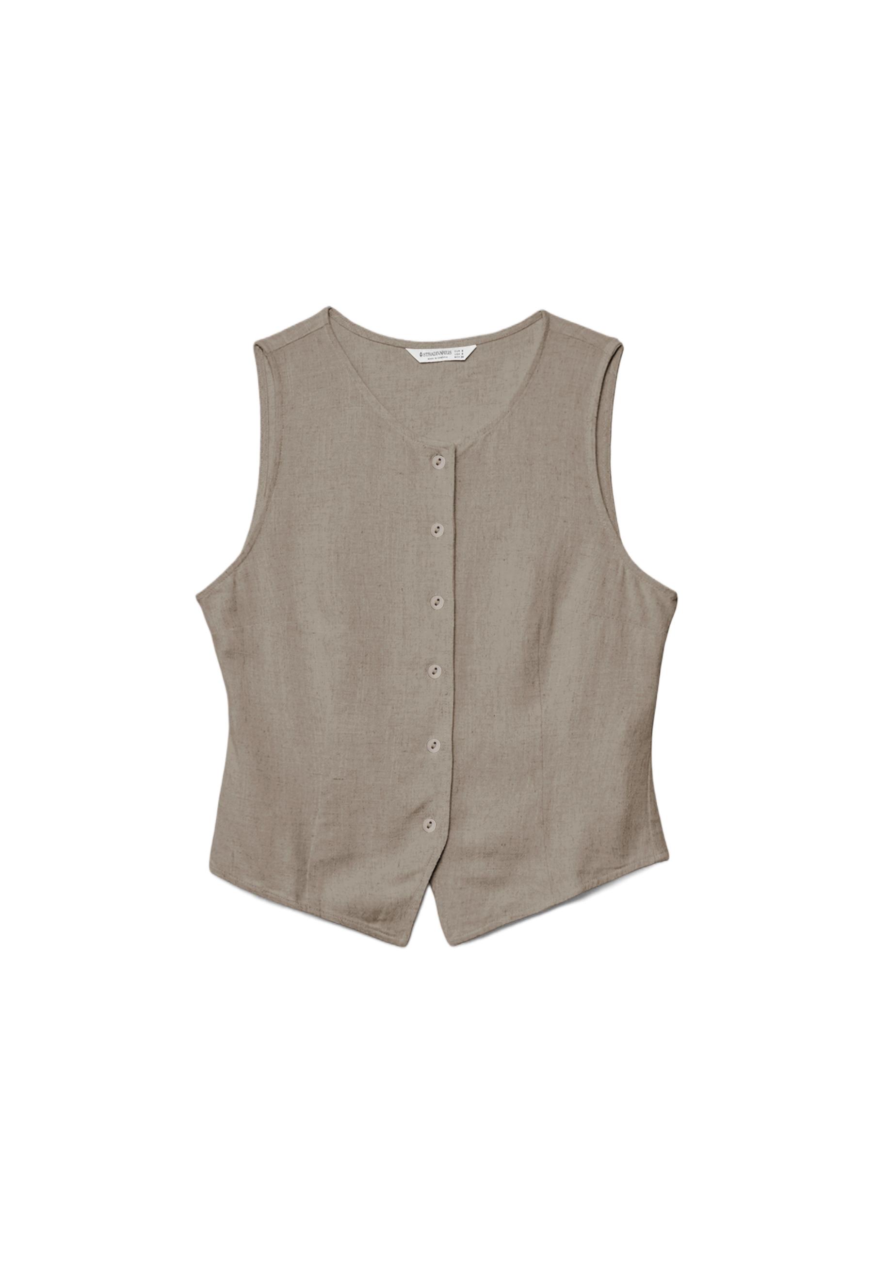 Sleeveless buttoned top — Brown