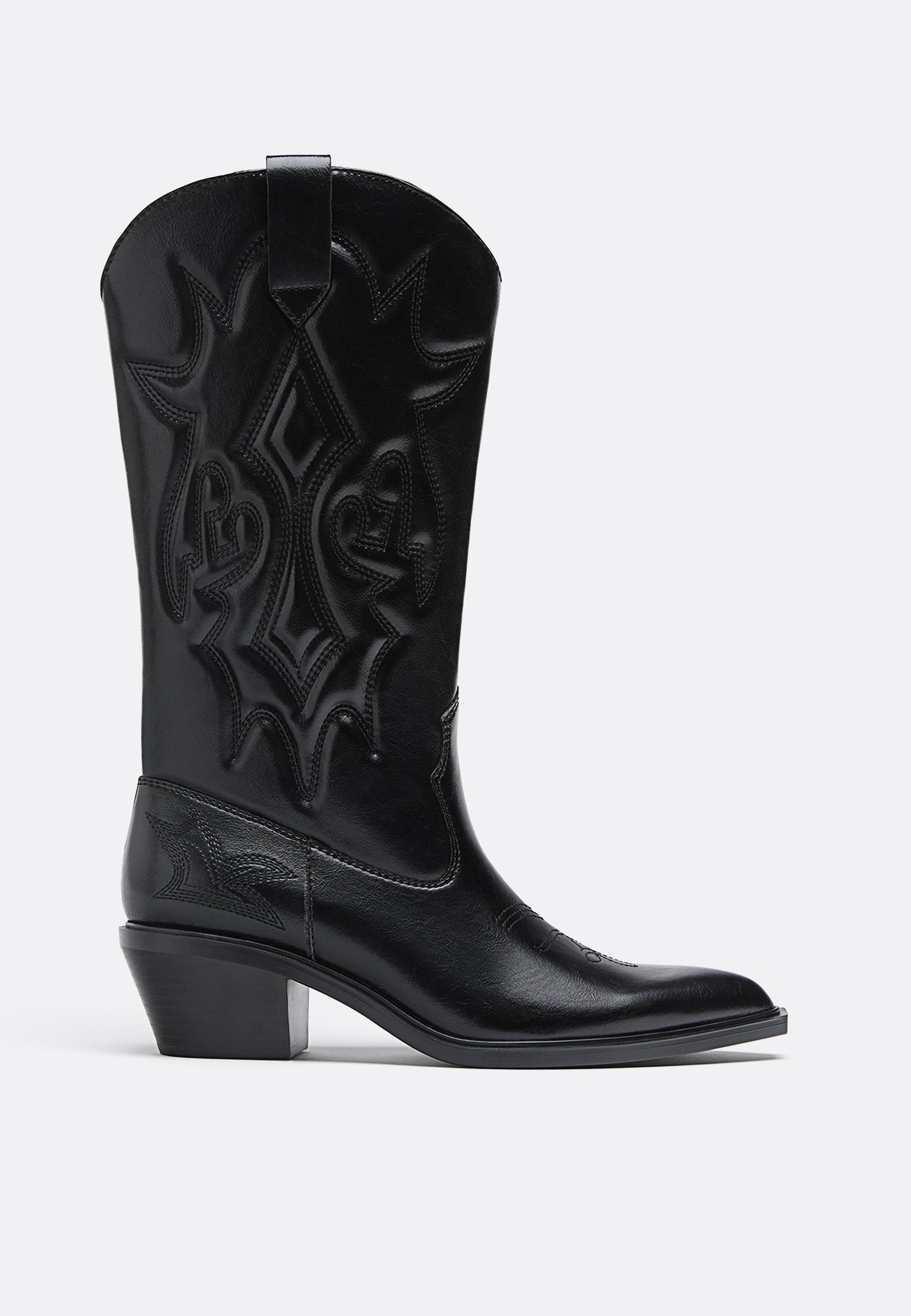 Stradivarius Μπότες Western Με Τακούνι Μαύρο 40