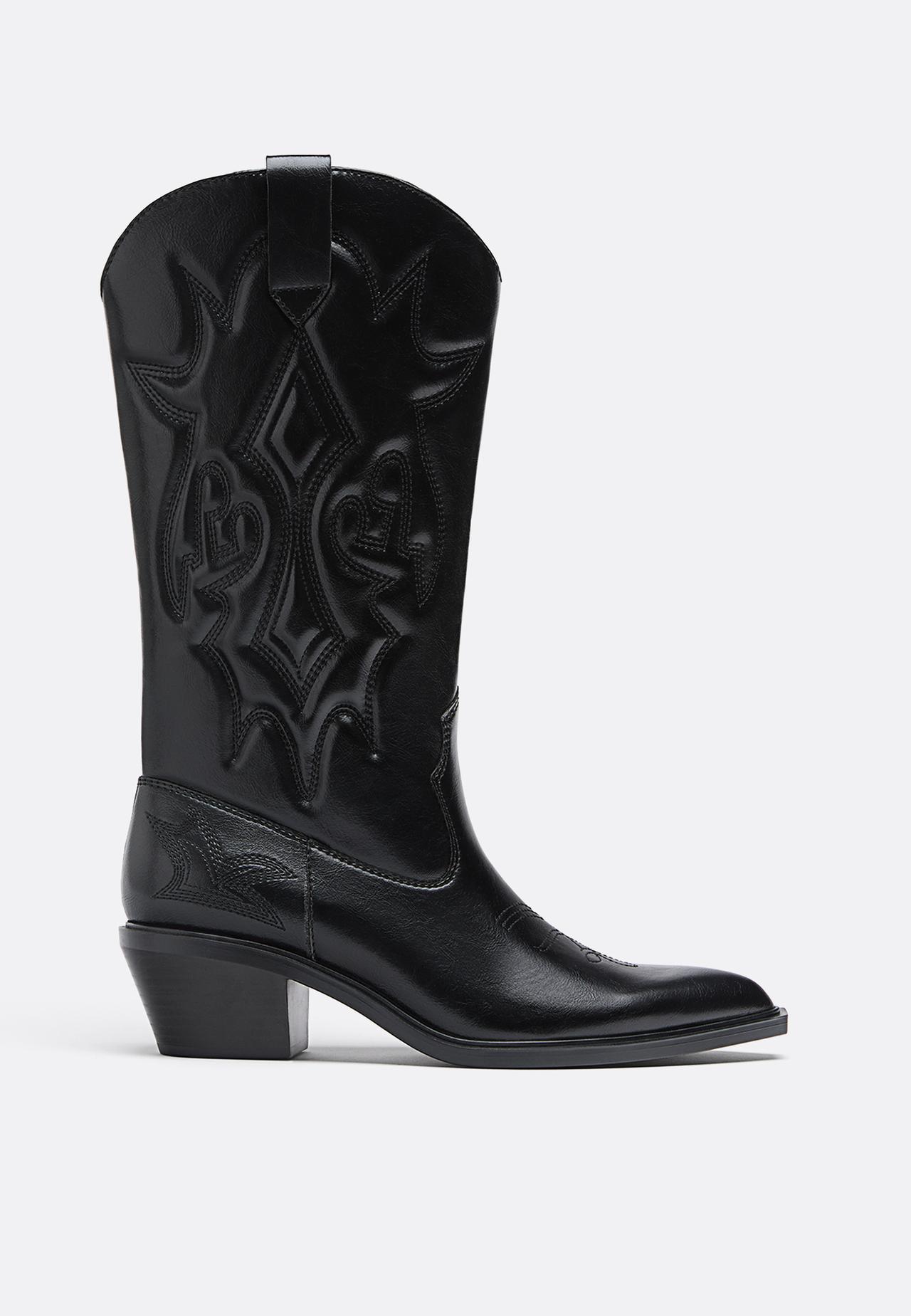 Cowboy heeled boots — BLACK 