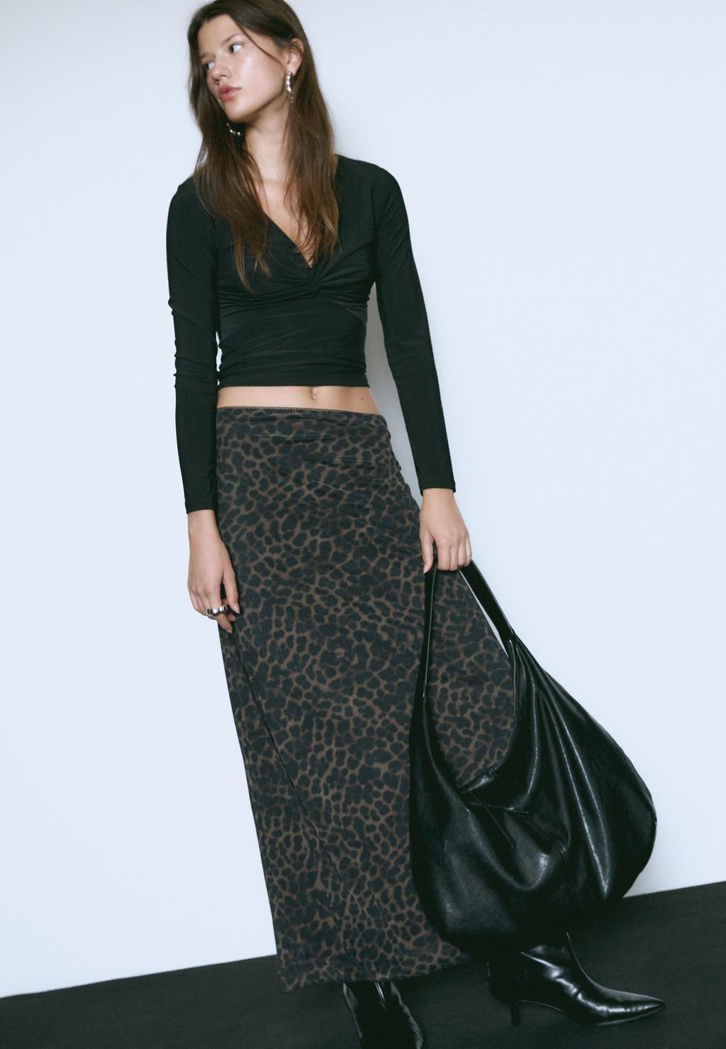 Leopard print tulle midi skirt