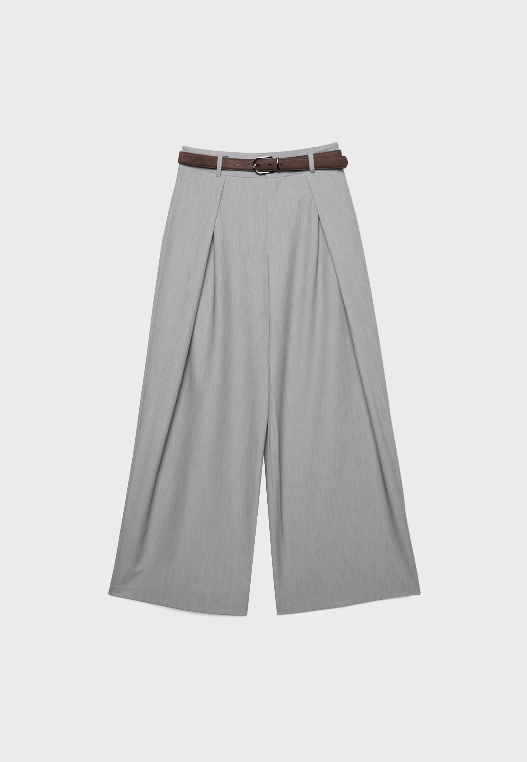 Maxi-dart trousers with belt — Grey melange