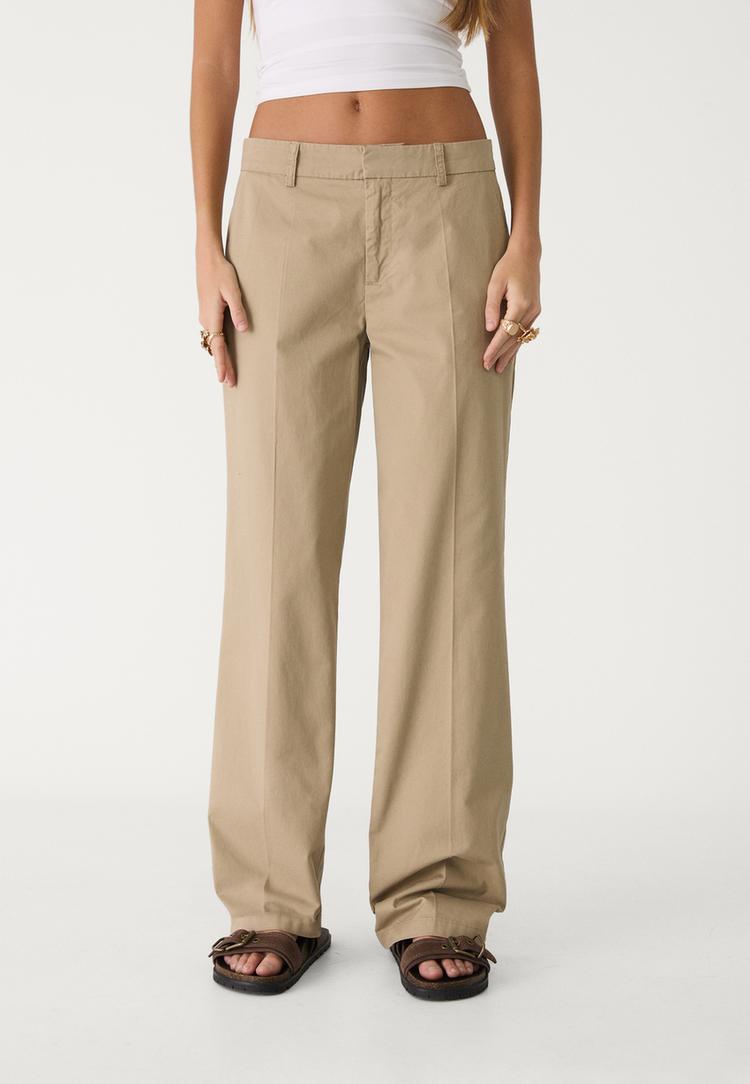 pantalon droit en popeline a poches