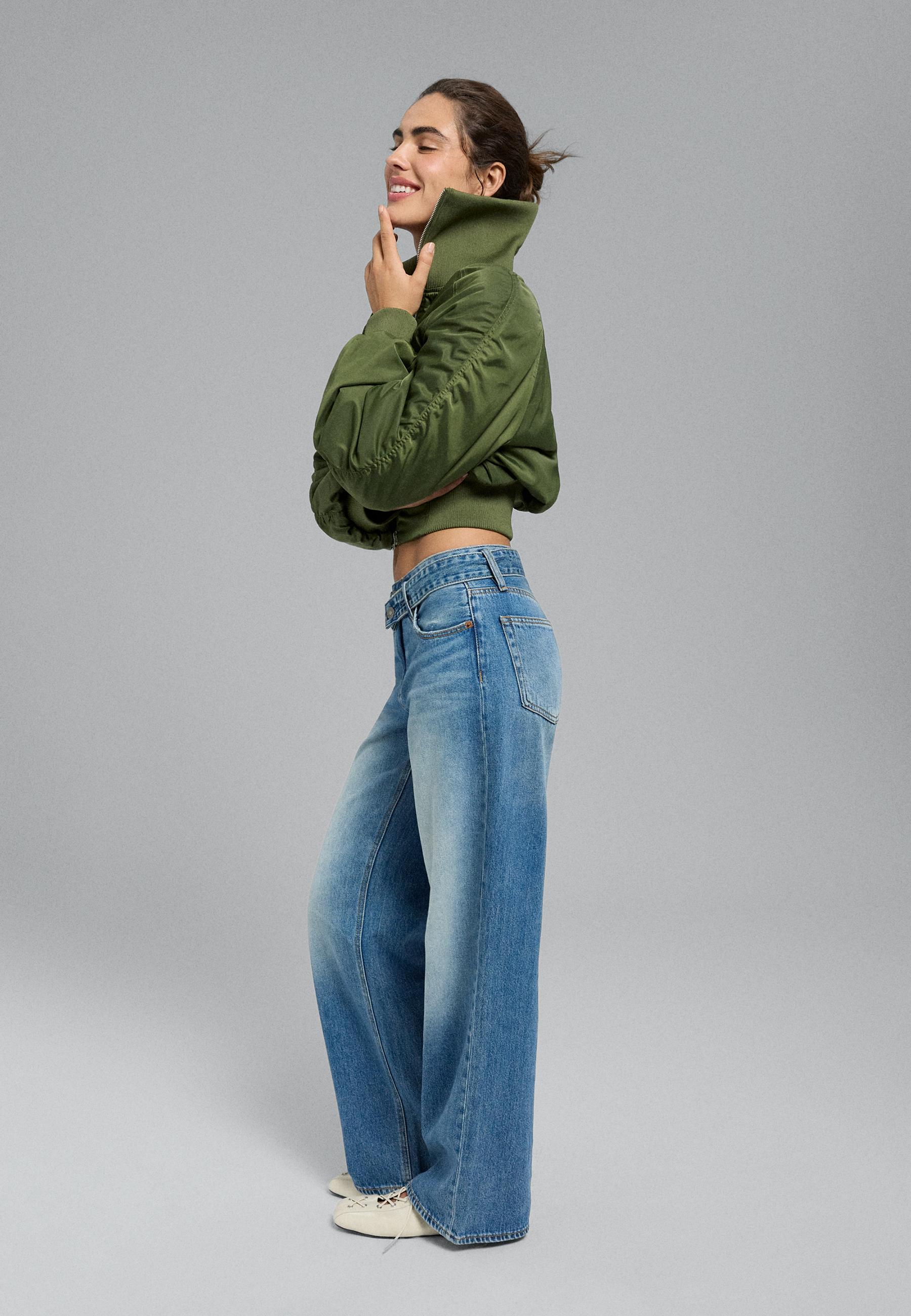 Double-waist wide-leg jeans — MEDIUM BLUE DENIM