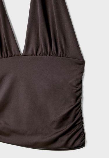 Ruched halter top with neck tie — Brown 9