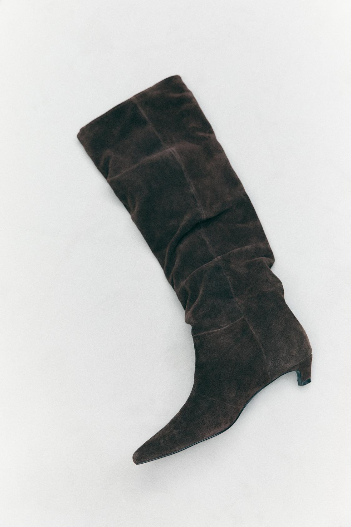 Slouchy leather kitten heel boots - Main Image