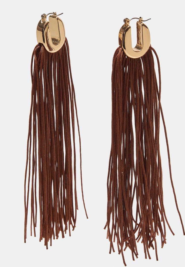 Stradivarius Μακρύ Σκουλαρίκι Με Κρόσσια Χρυσαφί Os φωτογραφία